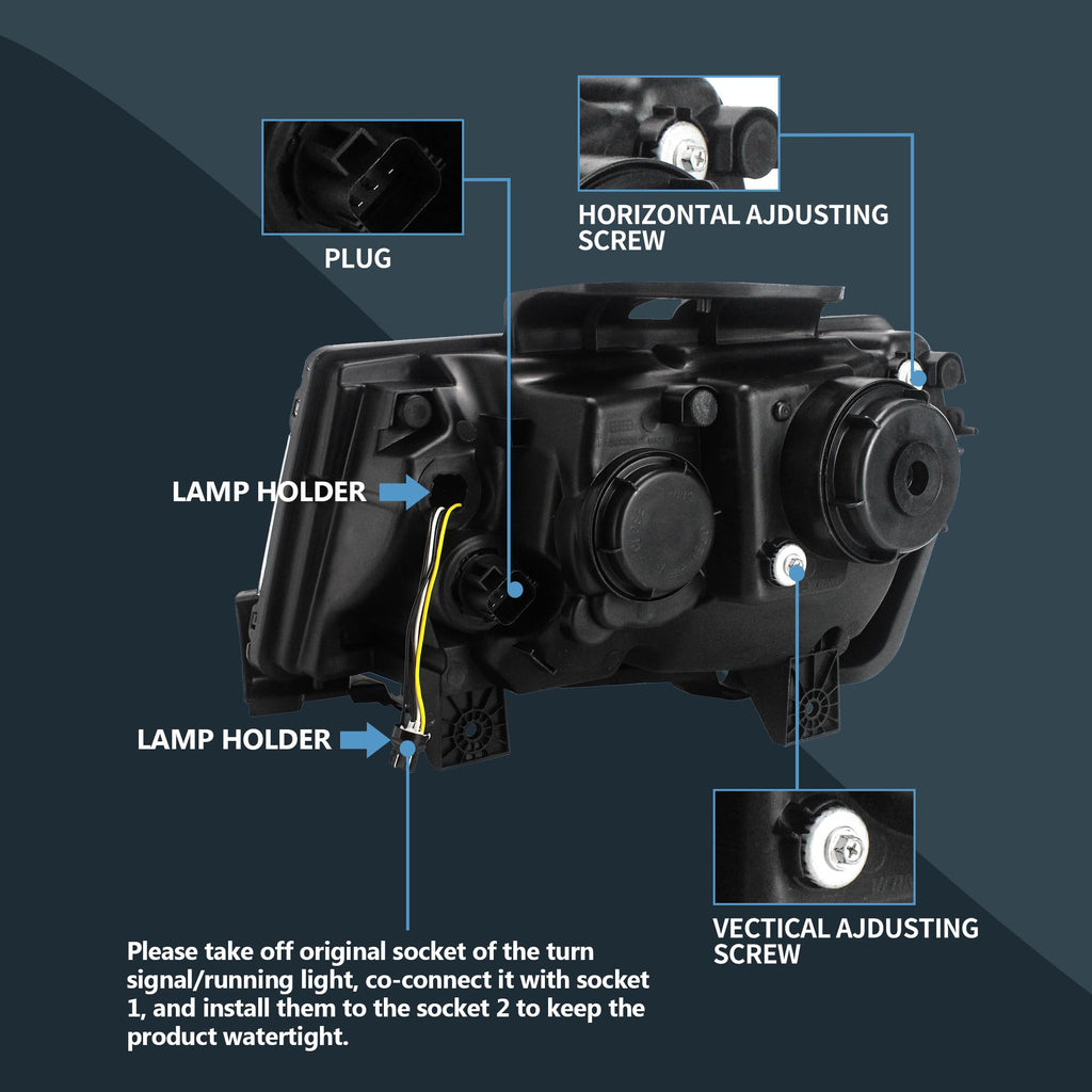 VLAND Motor Headlights compatible with 5th Gen Camaro LS, LT, SS, ZL1, Z/28 2014 2015, w/Sequential Turn signal, Driver & Passenger Side, not include bulbs