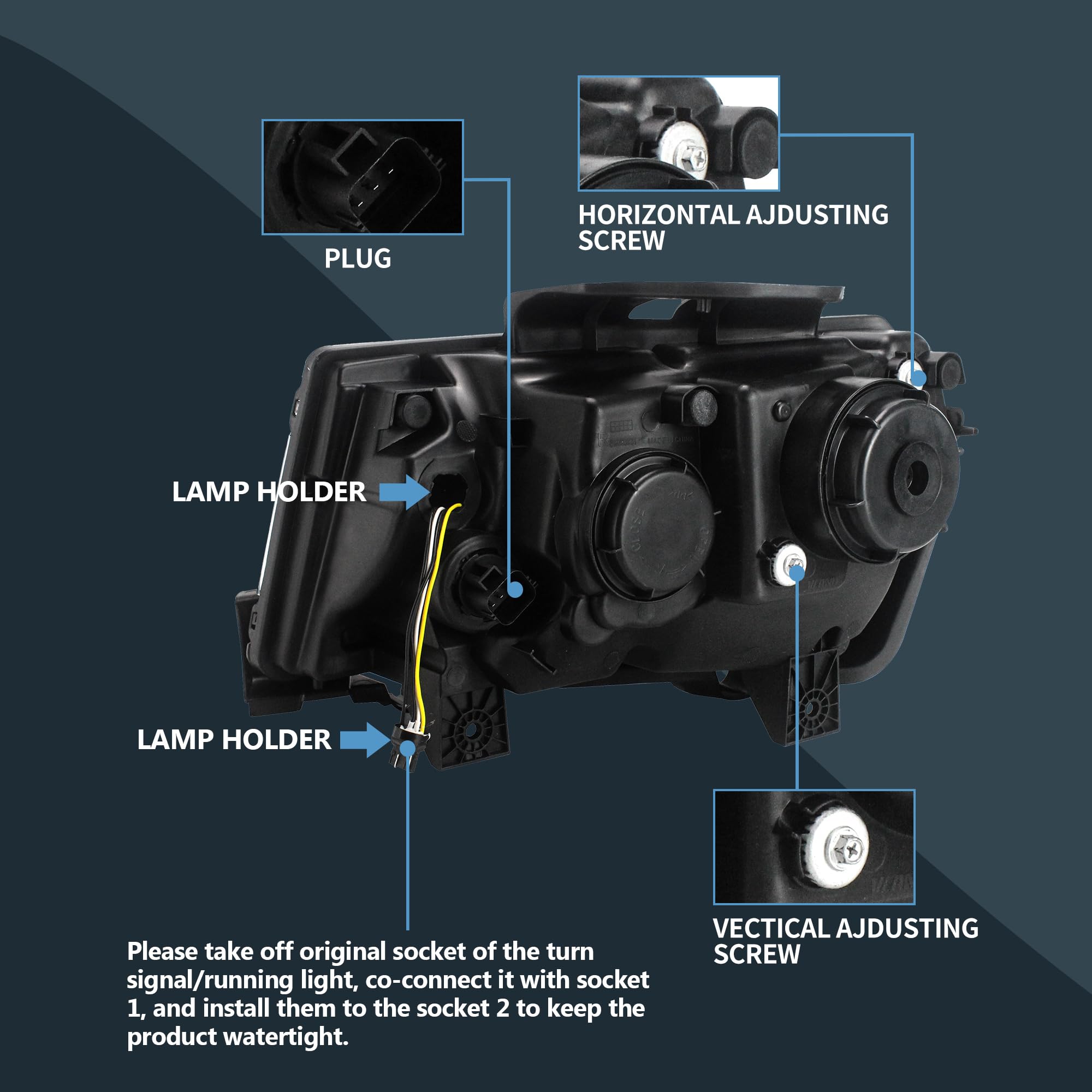 VLAND Motor Headlights compatible with 5th Gen Camaro LS, LT, SS, ZL1, Z/28 2014 2015, w/Sequential Turn signal, Driver & Passenger Side, not include bulbs