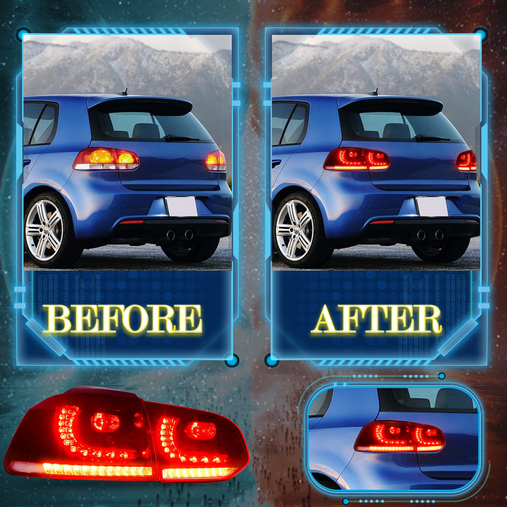 VLAND LED Tail Lights Fit for 2008-2013 Volkswagen Golf 6 MK6 TSI TDI GTD R(not for GTI/Variant/Cabriolet), Rear Lights with Sequential Turn Signal Indicators, E-mark, Red Smoked