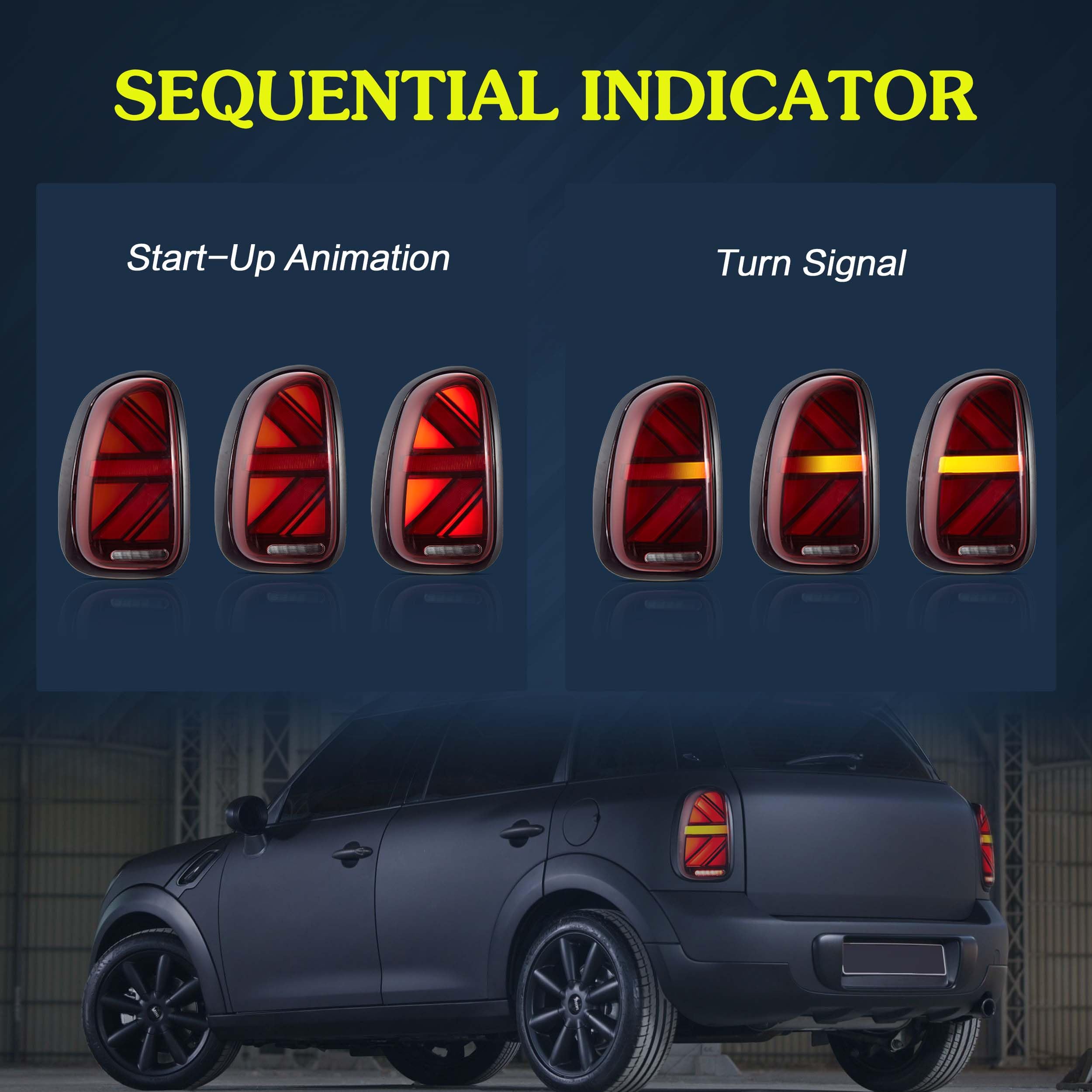 VLAND LED Tail Light Compatible with BMW Mini Cooper F55 F56 F57 2014-2021, Rear Lights with Sequential Turn Signal, Electroplated housing, Red