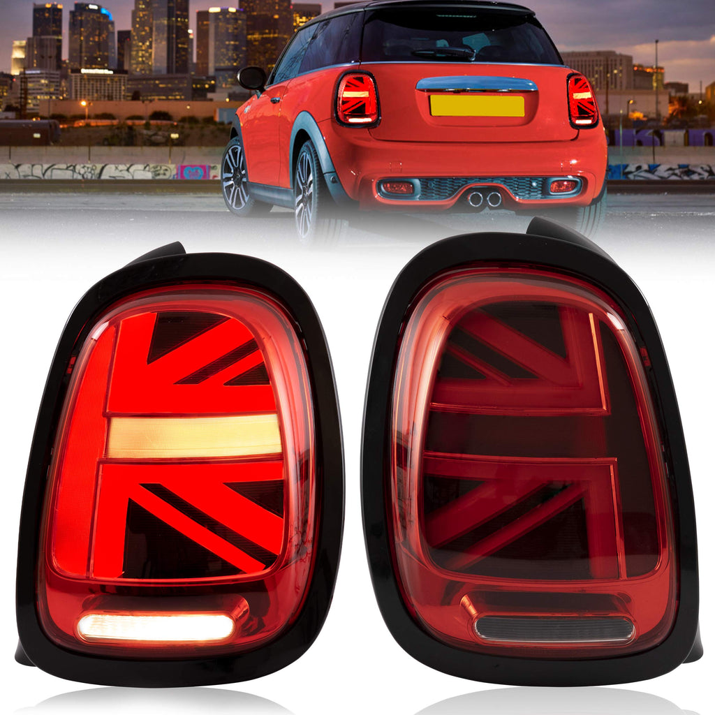 VLAND LED Tail Light Compatible with BMW Mini Cooper F55 F56 F57 2014-2021, Rear Lights with Sequential Turn Signal, Electroplated housing, Red