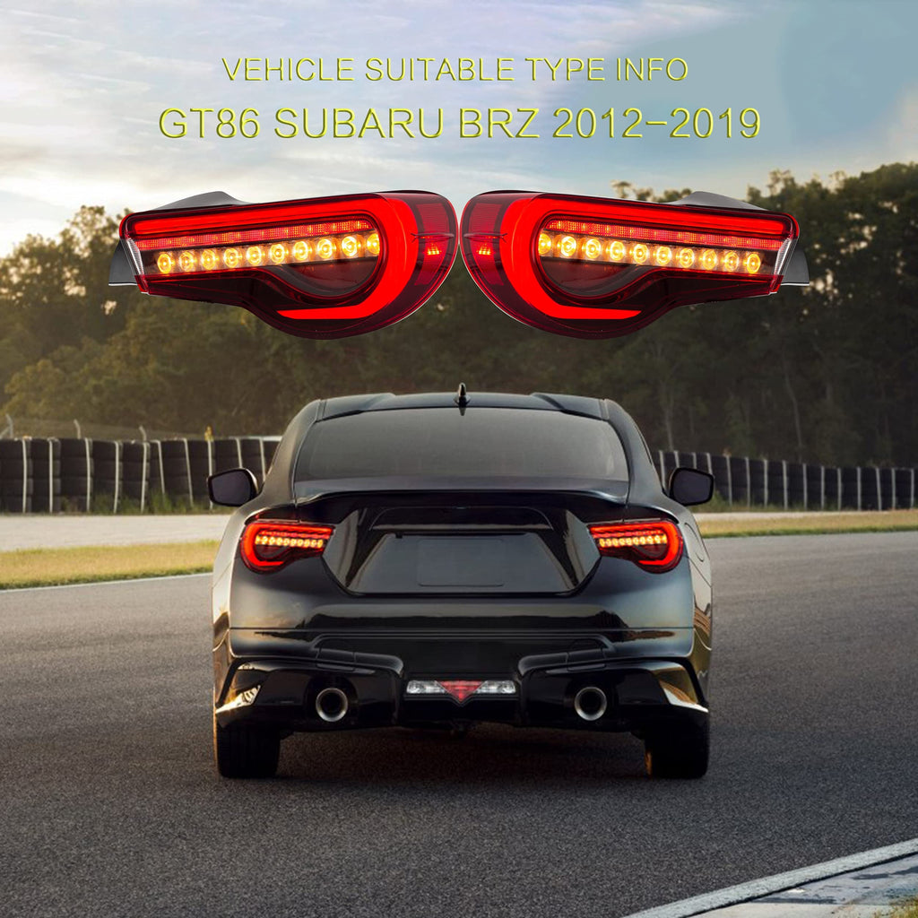 VLAND LED Tail Lights Compatible with Toyota 86 GT86 2012-2020/Subaru BRZ 2013-2020/Scion FR-S 2013-2020, Full LED Rear Light with Sequential Indicator, Red White Lens