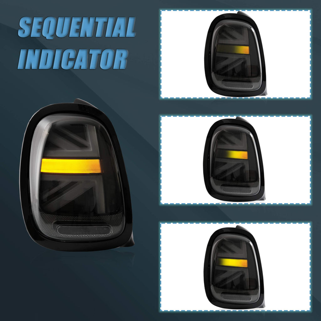 VLAND LED Tail Light Compatible with BMW Mini Cooper F55 F56 F57 2014-2021, Rear Lights with Sequential Turn Signal, Electroplated housing, Red