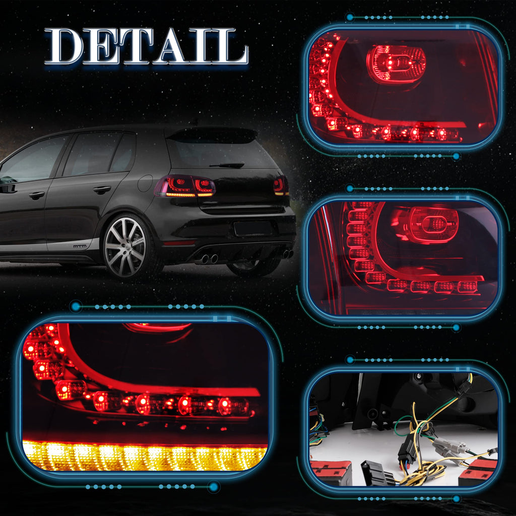 VLAND LED Tail Lights Fit for 2008-2013 Volkswagen Golf 6 MK6 TSI TDI GTD R(not for GTI/Variant/Cabriolet), Rear Lights with Sequential Turn Signal Indicators, E-mark, Red Smoked