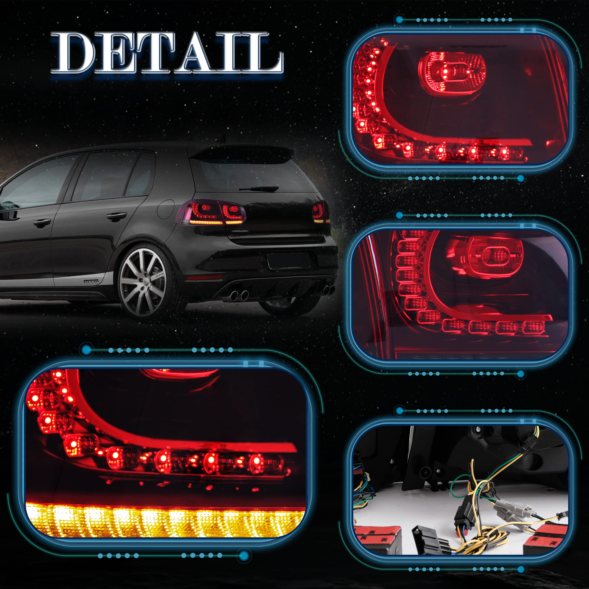 VLAND LED Tail Lights Fit for 2008-2013 Volkswagen Golf 6 MK6 TSI TDI GTD R(not for GTI/Variant/Cabriolet), Rear Lights with Sequential Turn Signal Indicators, E-mark, Red Smoked