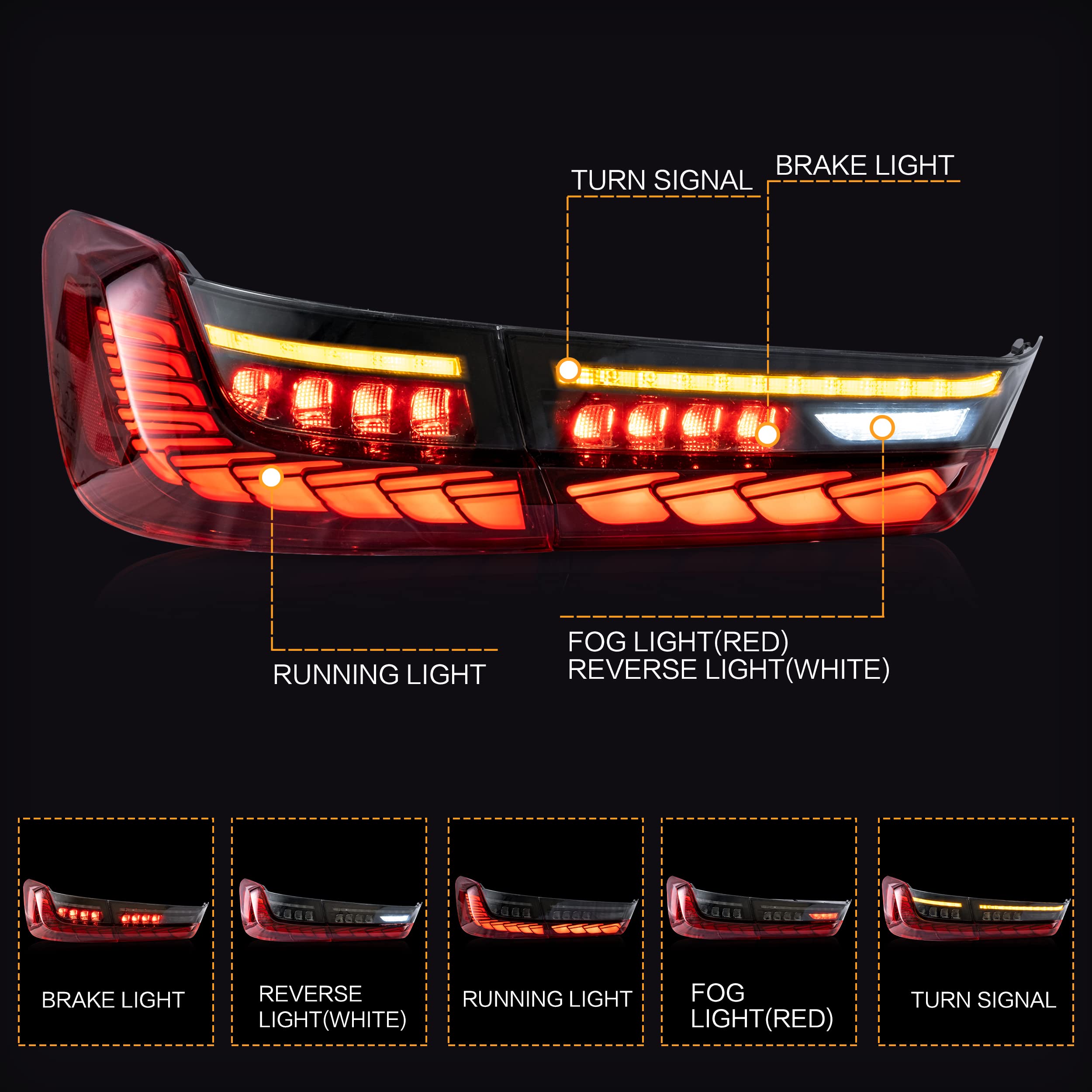 VLAND OLED Rear Lights Compatible with 2013-2018 BMW 3 Series F30 F35 F80 320i 328i 335i Sedan (Not for F31 F34), Tail Lights with Sequential Indicators, E-mark, Red