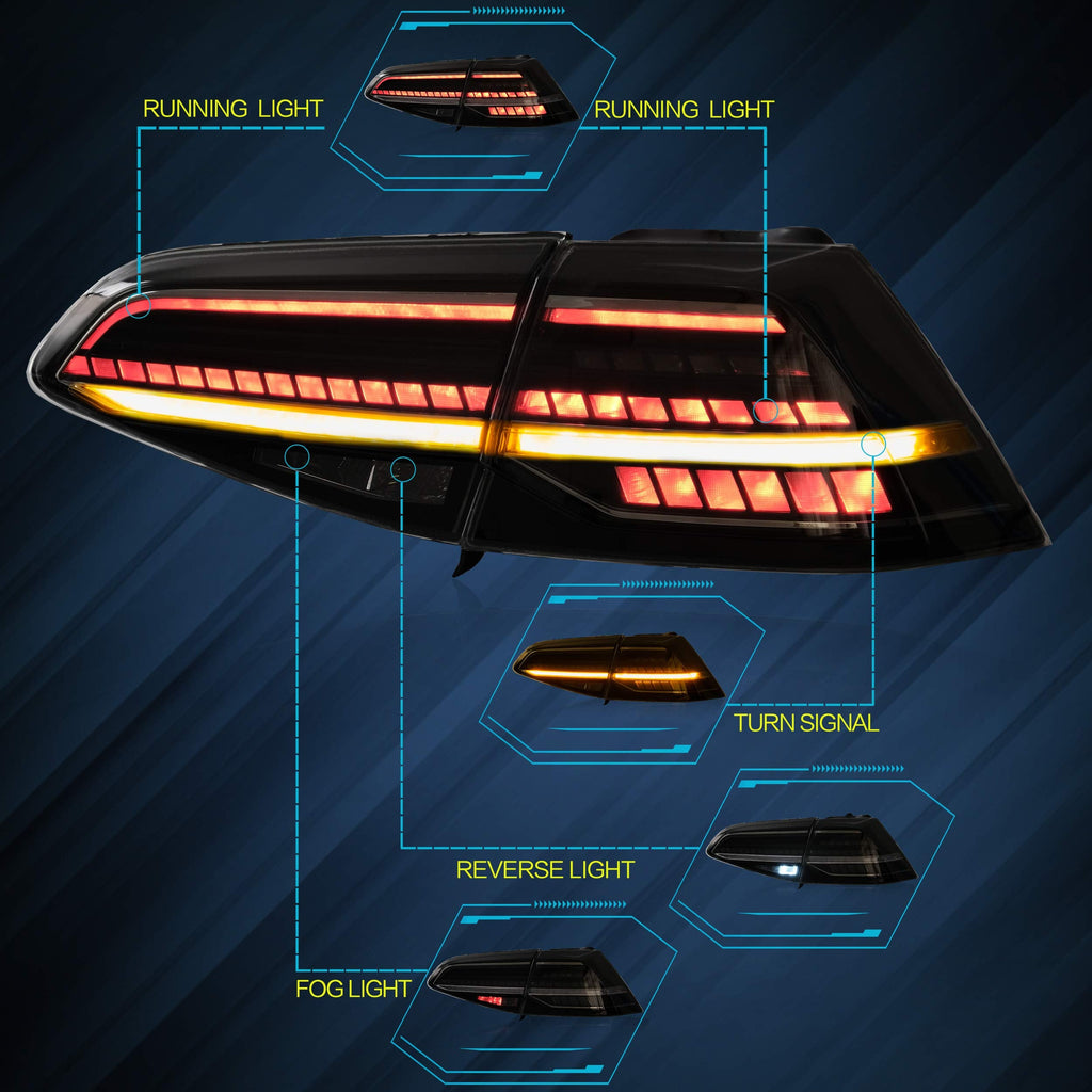 VLAND Headlights Compatible with Golf 7 MK7 TDI TSI 2013-2017, Front Lights with Sequential Indicator, Red Line Headlamps