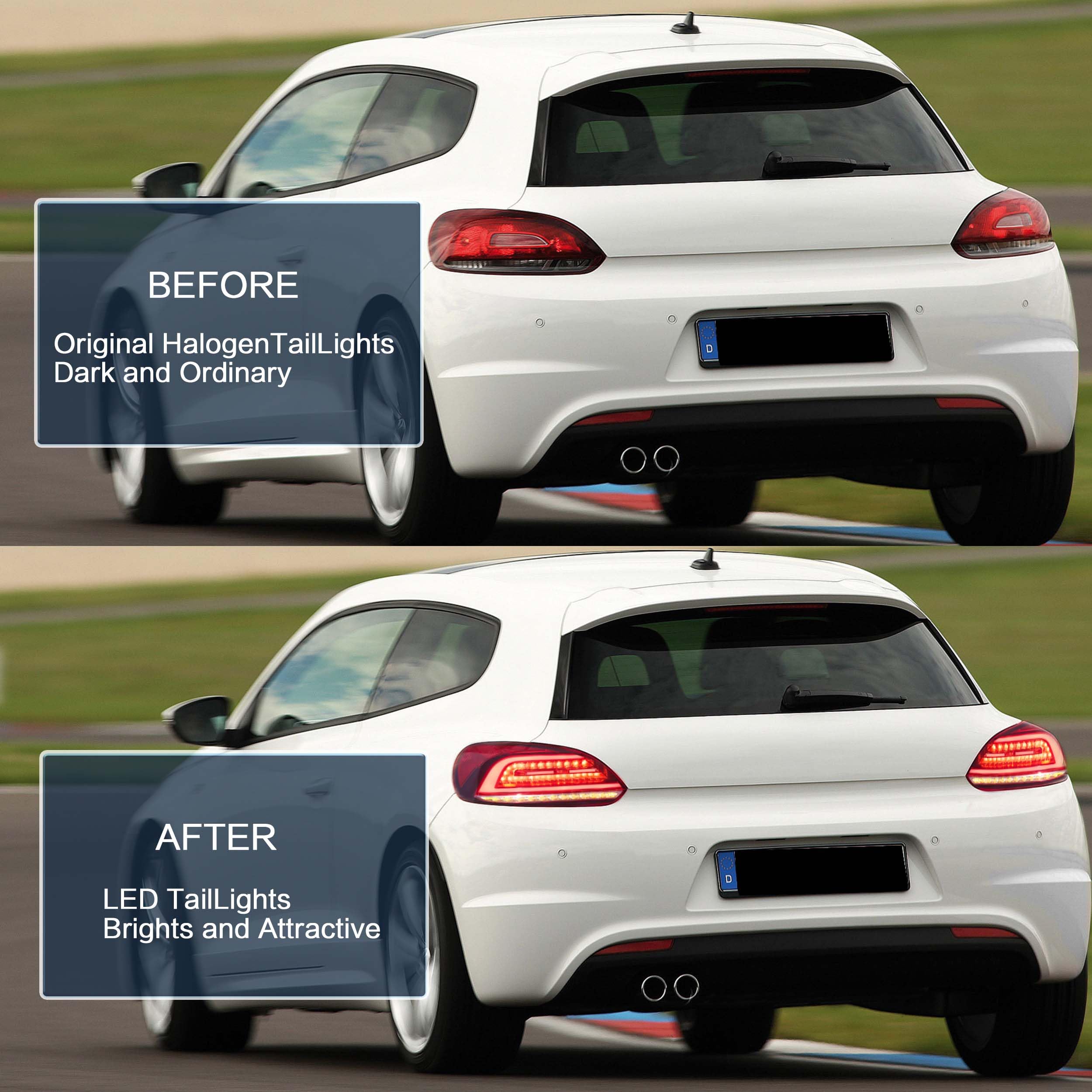 VLAND Rear Lights Fit for 2009-2014 Scirocco 1.4, 2.0, R version, Tail Lights with Dynamic Startup DRL, W/Sequential Turn Signal, Smoked