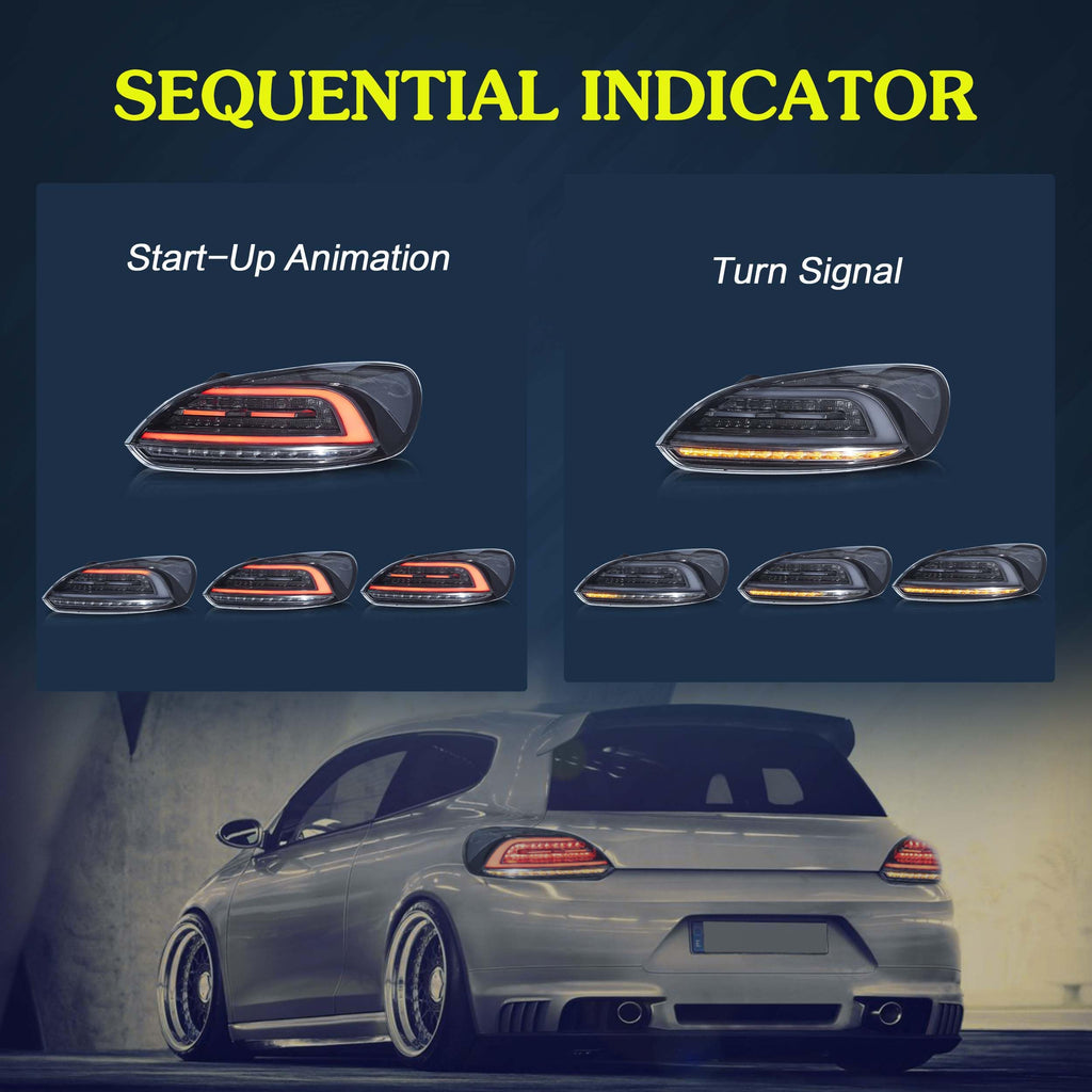 VLAND Rear Lights Fit for 2009-2014 Scirocco 1.4, 2.0, R version, Tail Lights with Dynamic Startup DRL, W/Sequential Turn Signal, Smoked