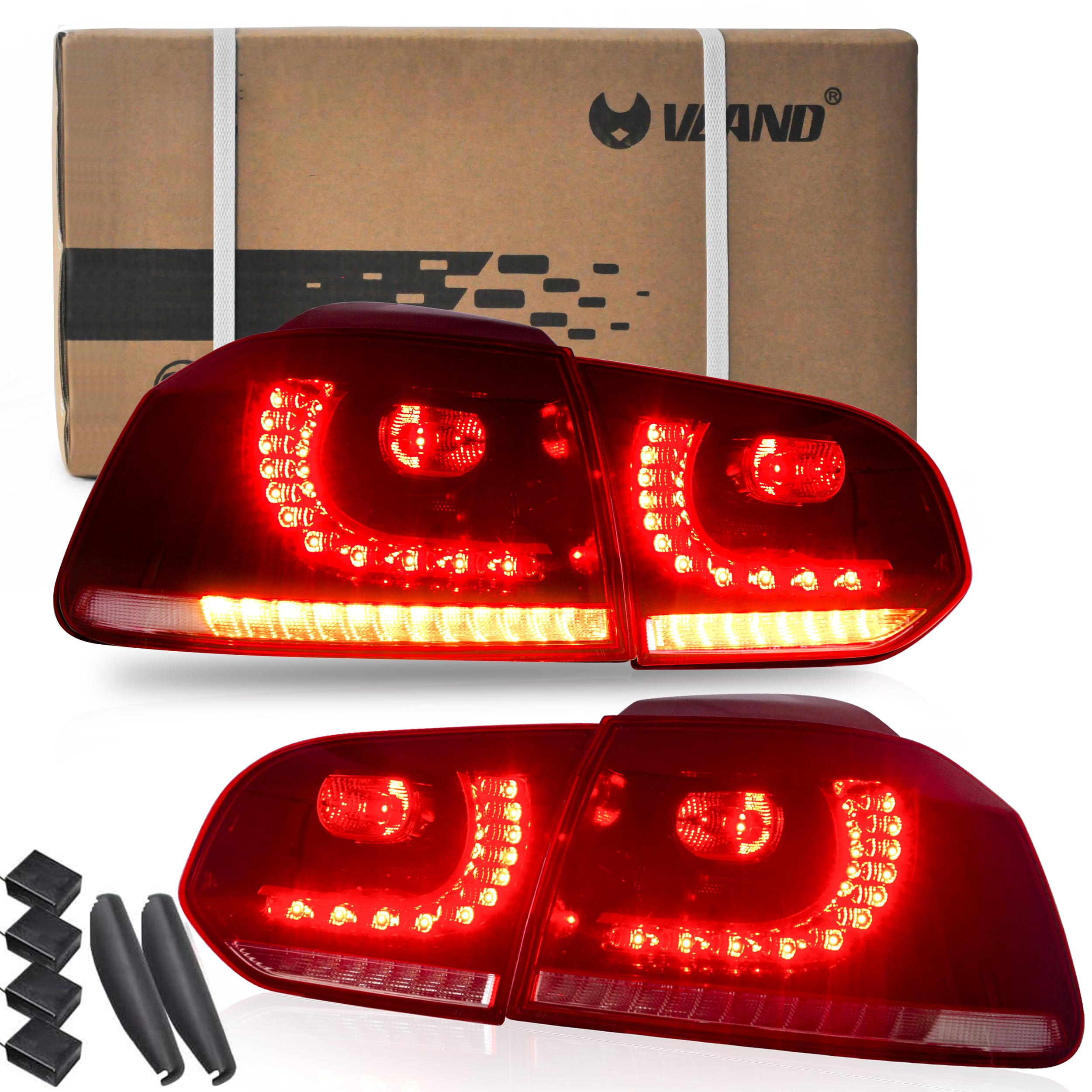 VLAND LED Tail Lights Fit for 2008-2013 Volkswagen Golf 6 MK6 TSI TDI GTD R(not for GTI/Variant/Cabriolet), Rear Lights with Sequential Turn Signal Indicators, E-mark, Red Smoked