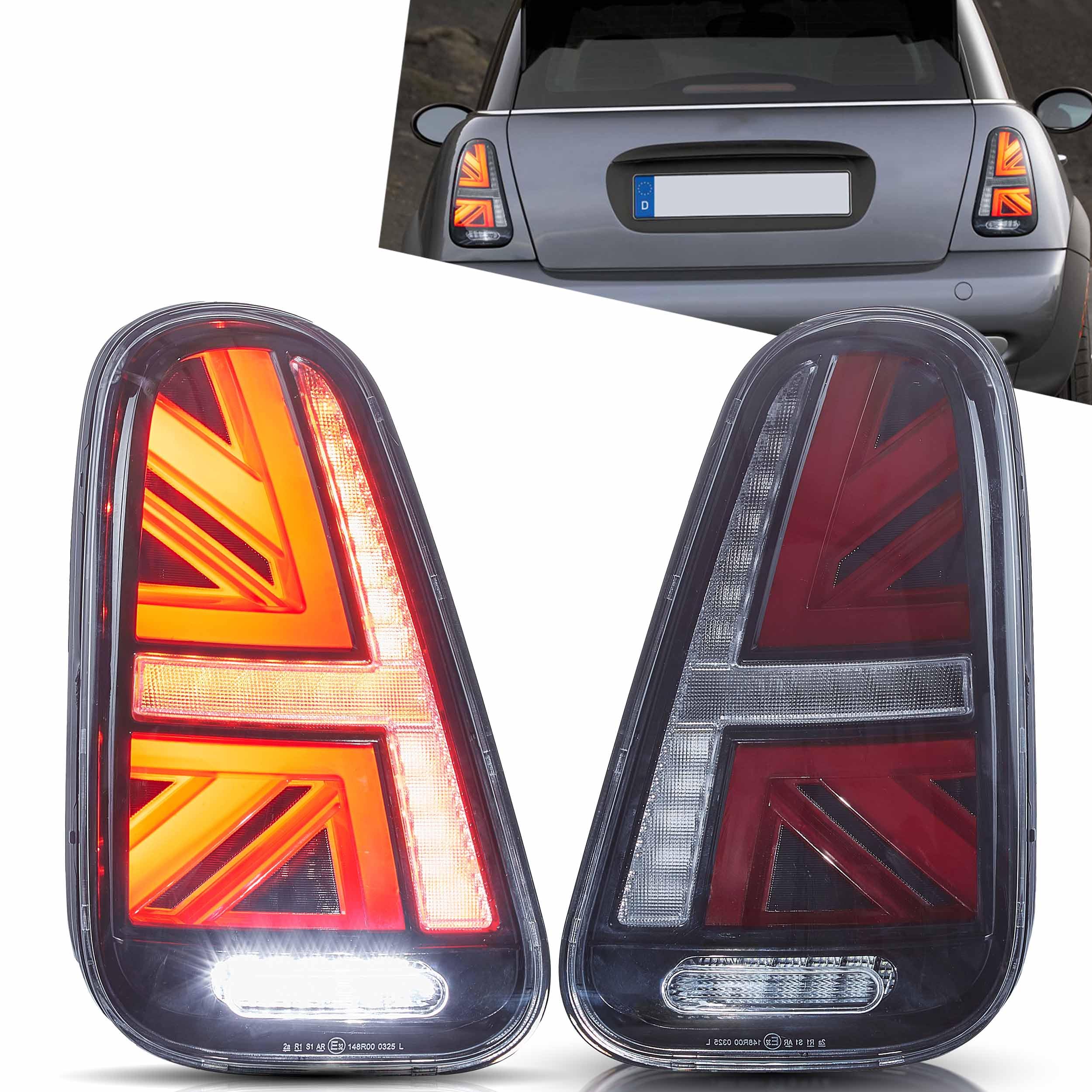VLAND LED Tail Light Compatible with BMW Mini Cooper F55 F56 F57 2014-2021, Rear Lights with Sequential Turn Signal, Electroplated housing, Red