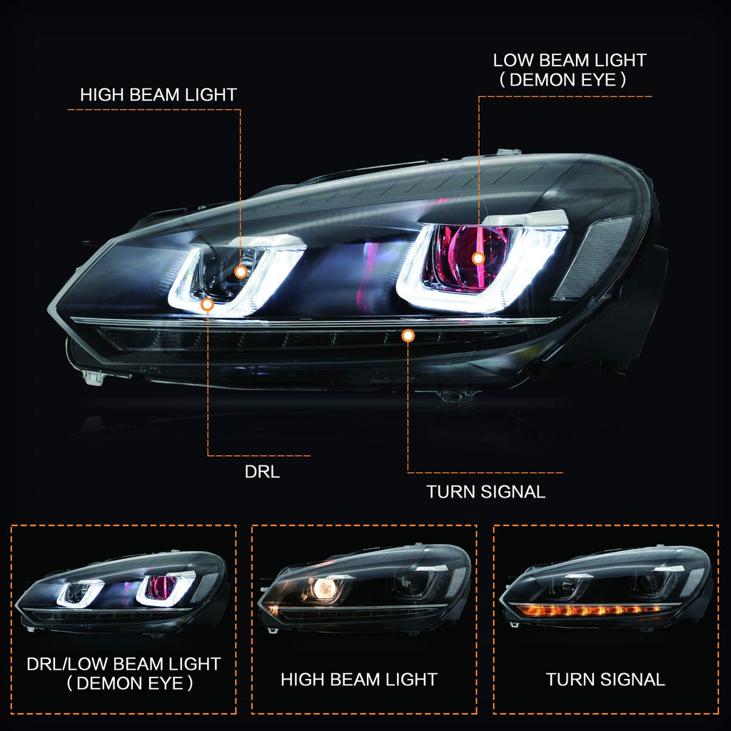 VLAND Headlights Compatible with Golf 7 MK7 TDI TSI 2013-2017, Front Lights with Sequential Indicator, Red Line Headlamps