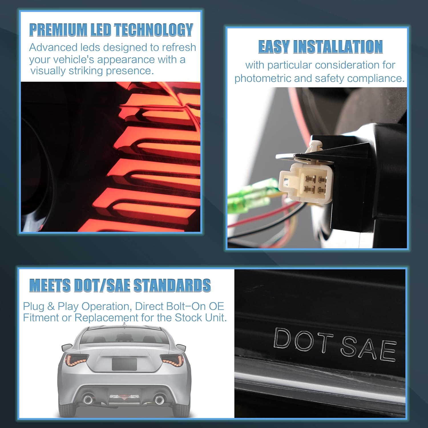 VLAND LED Tail Lights Compatible with Toyota 86 2012-2020/Subaru Wrx (Base,Limited,Premium,TRD)2013-2020 Taillights with Turn Light Sequential Indicator,Dragonscale Edition Smoked