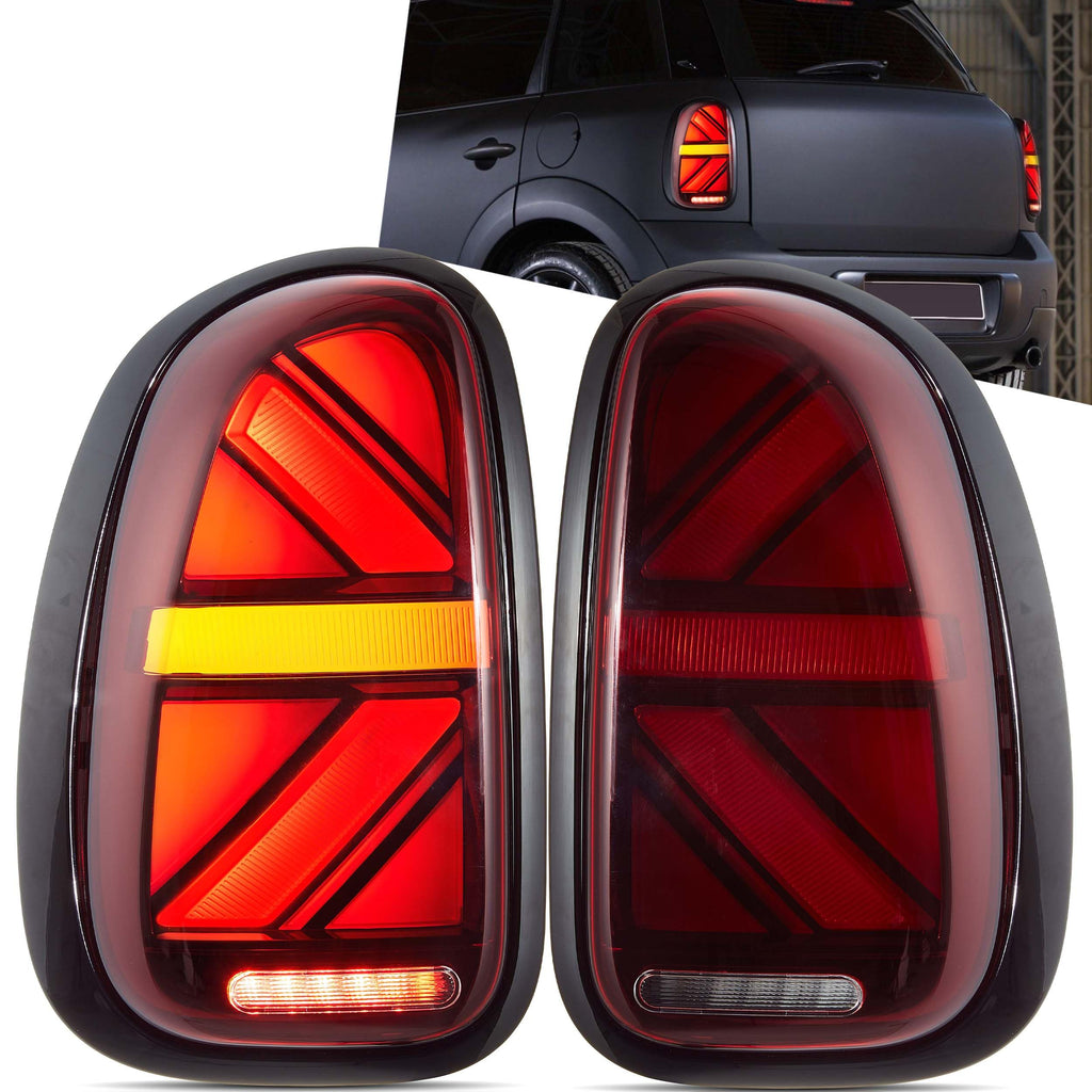VLAND LED Tail Light Compatible with BMW Mini Cooper F55 F56 F57 2014-2021, Rear Lights with Sequential Turn Signal, Electroplated housing, Red