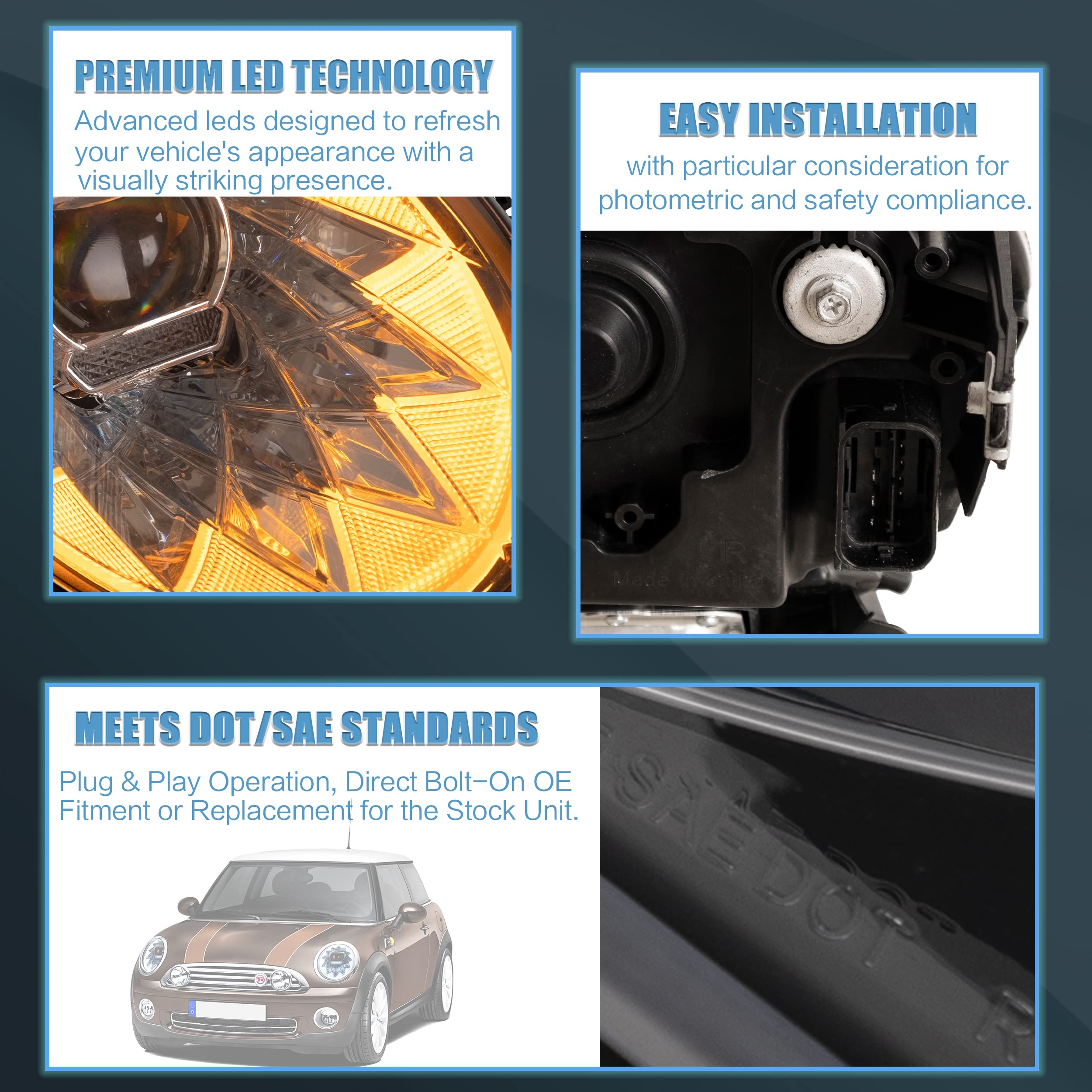 VLAND LED Tail Light Compatible with BMW Mini Cooper F55 F56 F57 2014-2021, Rear Lights with Sequential Turn Signal, Electroplated housing, Red