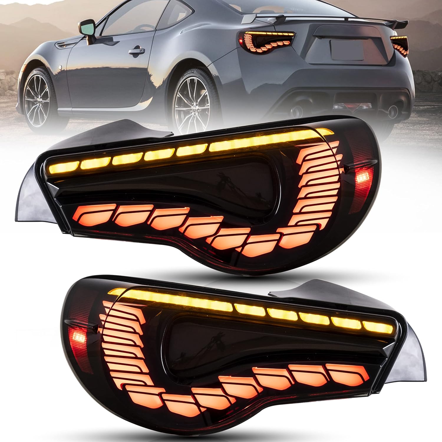 VLAND LED Tail Lights Compatible with Toyota 86 2012-2020/Subaru Wrx (Base,Limited,Premium,TRD)2013-2020 Taillights with Turn Light Sequential Indicator,Dragonscale Edition Smoked