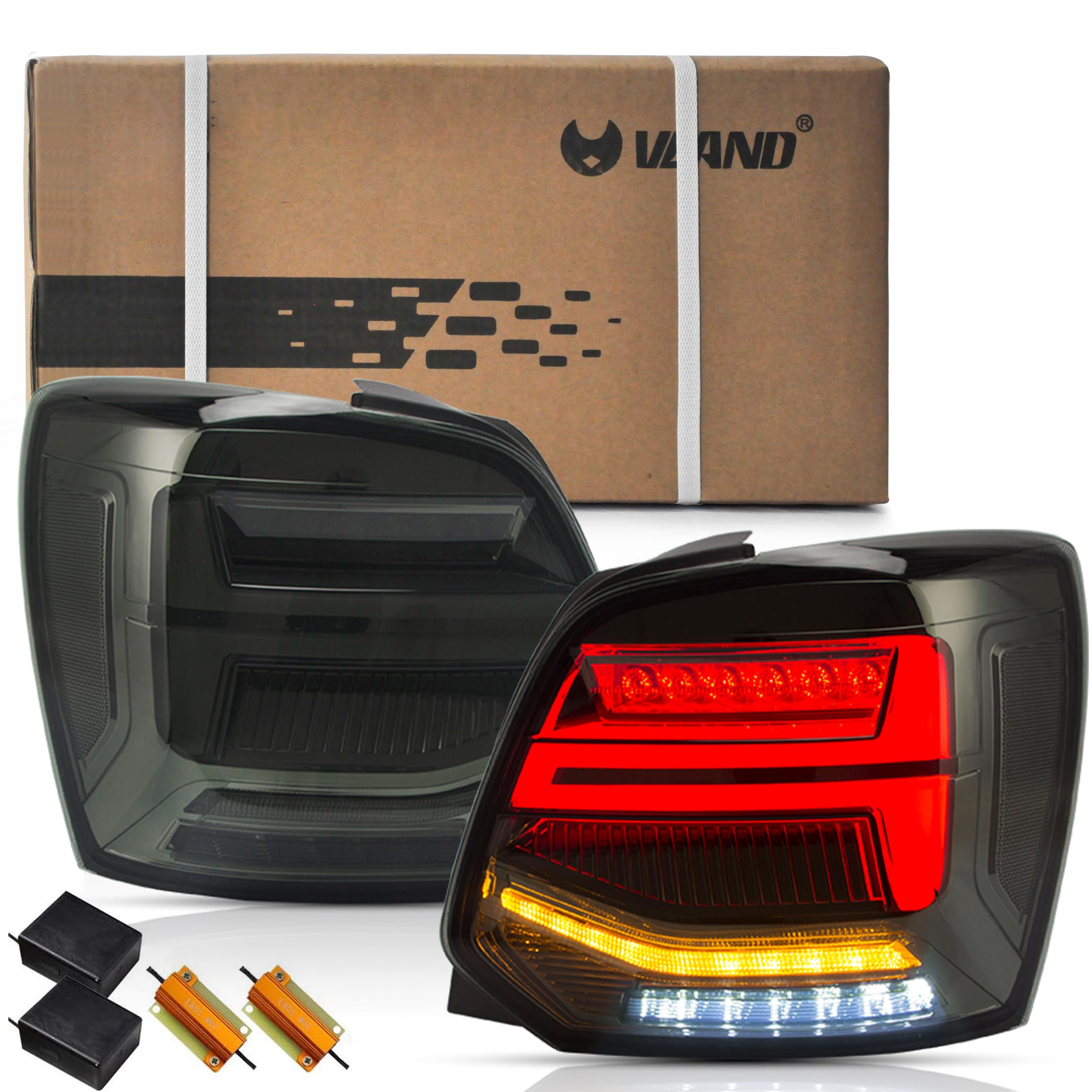 VLAND LED Tail Light Compatible with Polo 5 6R 6C TSI 2009-2017(Not for 1.2 TSI/saloon/GTI), Rear Lights with Streamer Indicator, E-mark, RHD, Smoked