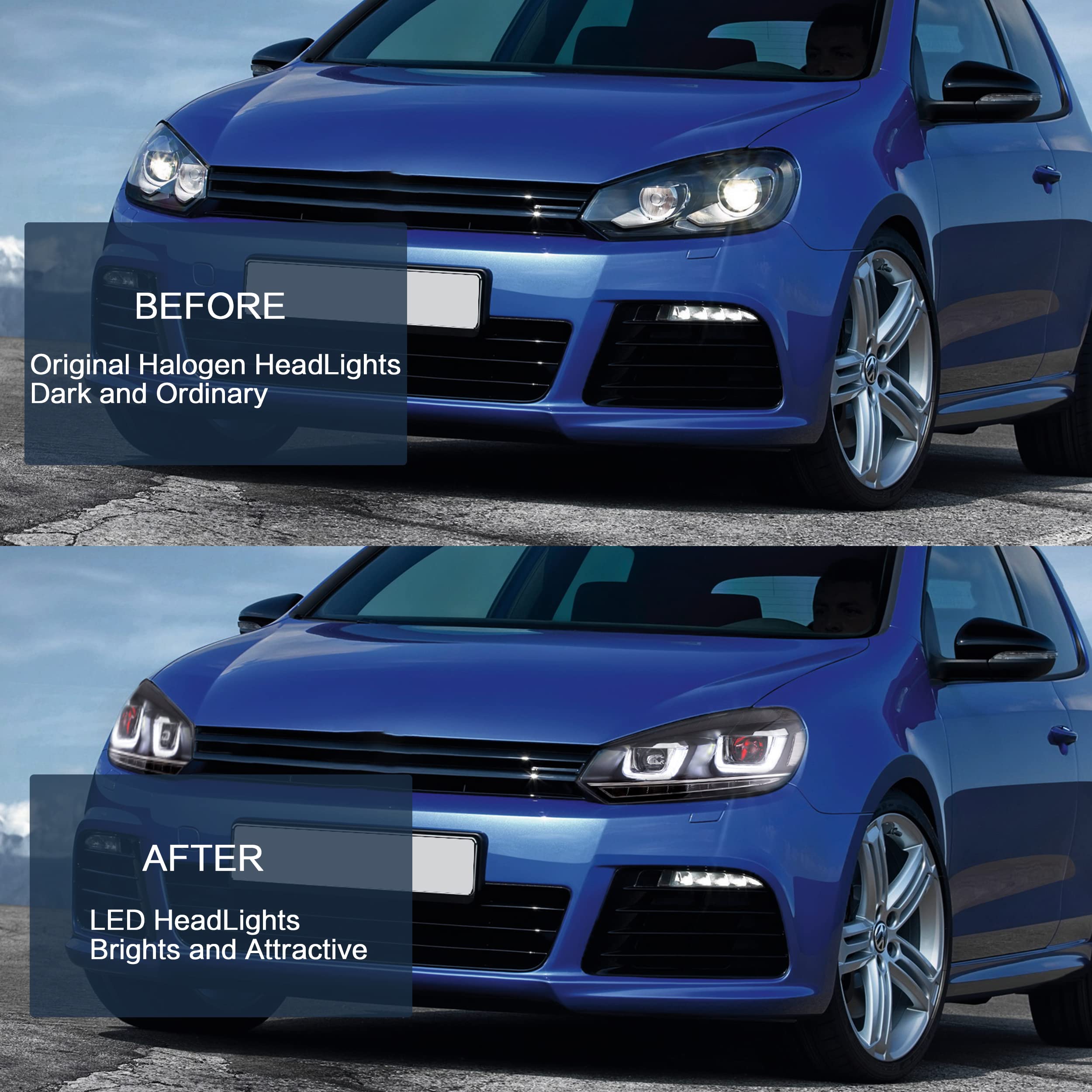 VLAND Headlights Compatible with Golf 7 MK7 TDI TSI 2013-2017, Front Lights with Sequential Indicator, Red Line Headlamps