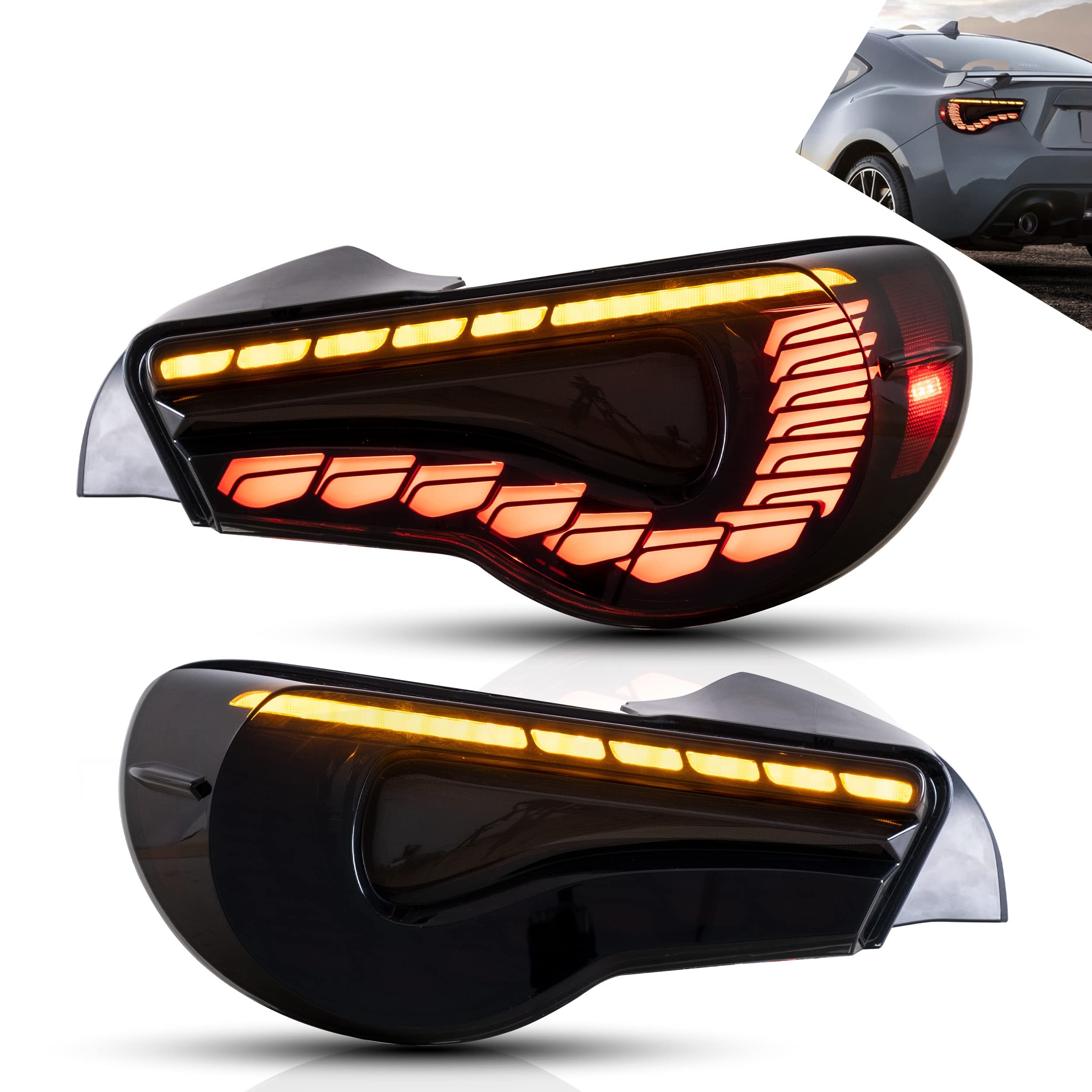 VLAND LED Tail Lights Compatible with Toyota 86 GT86 2012-2020/Subaru BRZ 2013-2020/Scion FR-S 2013-2020, Full LED Rear Light with Sequential Indicator, Red White Lens