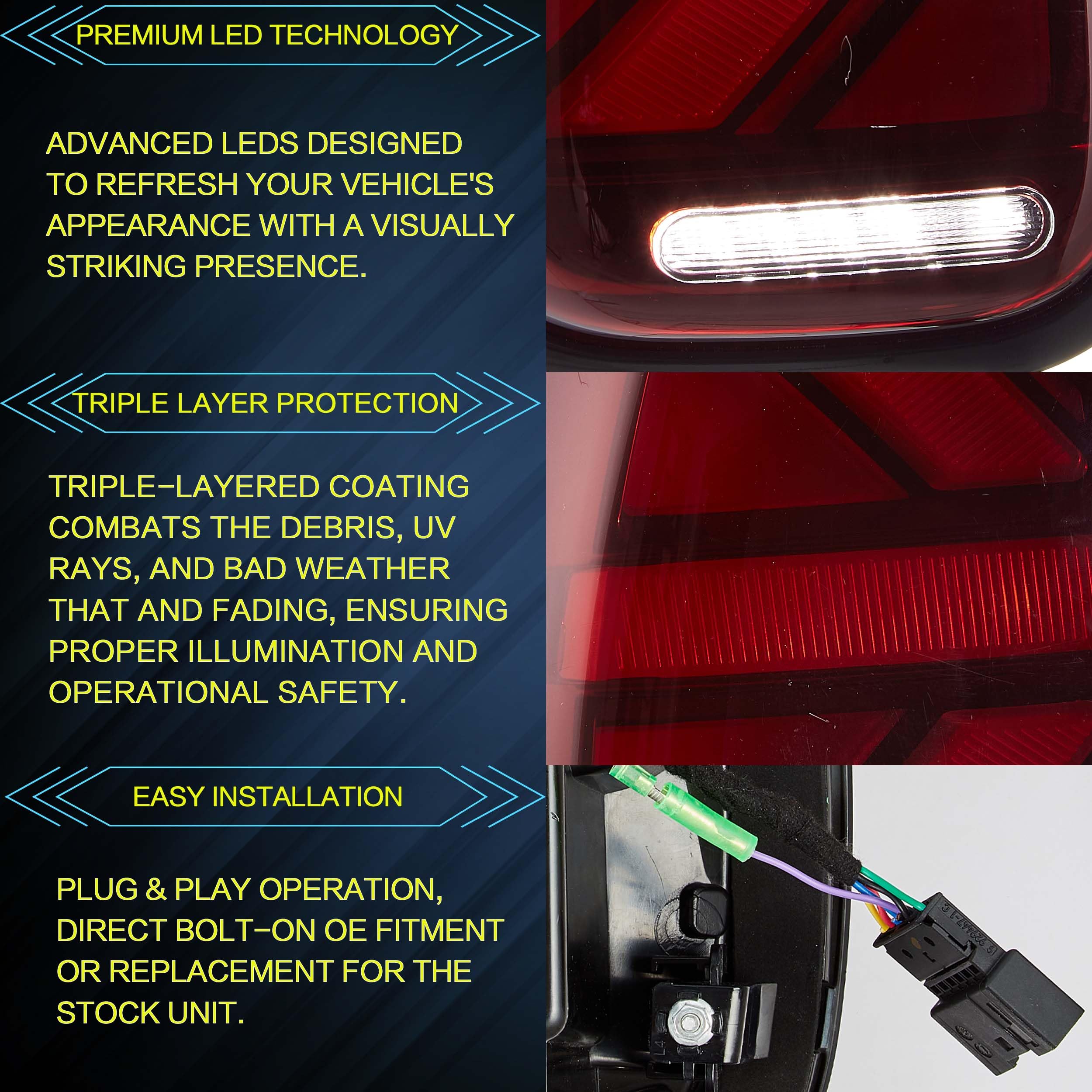 VLAND LED Tail Light Compatible with BMW Mini Cooper F55 F56 F57 2014-2021, Rear Lights with Sequential Turn Signal, Electroplated housing, Red