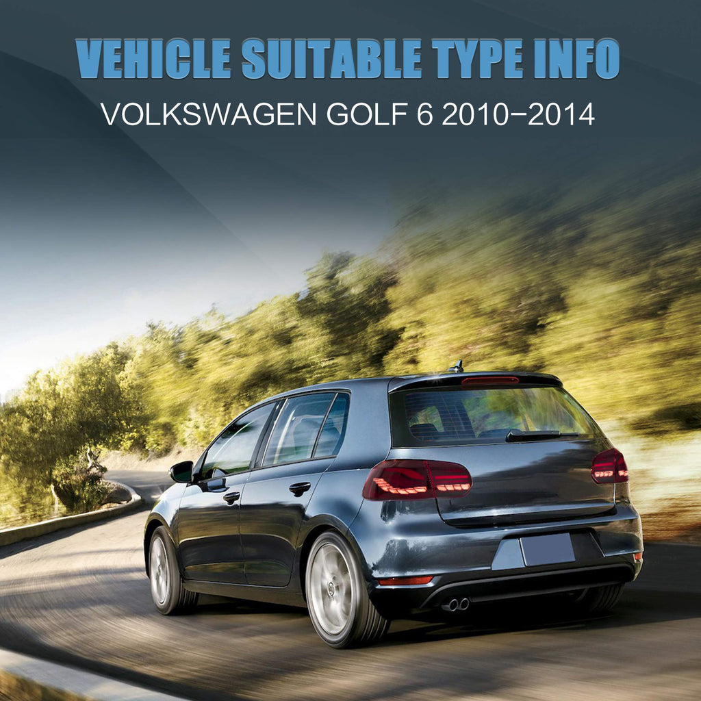 VLAND LED Tail Lights Fit for 2008-2013 Volkswagen Golf 6 MK6 TSI TDI GTD R(not for GTI/Variant/Cabriolet), Rear Lights with Sequential Turn Signal Indicators, E-mark, Red Smoked