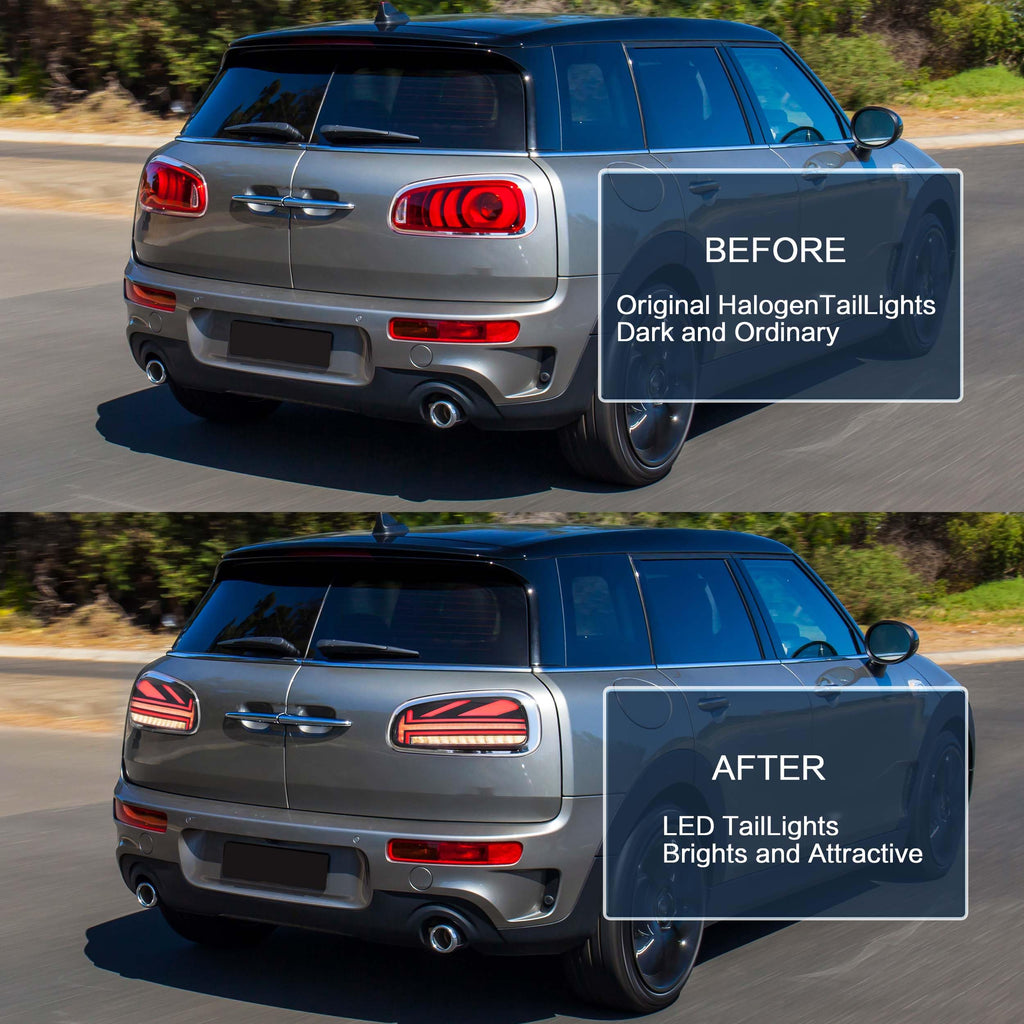 VLAND LED Tail Light Compatible with BMW Mini Cooper F55 F56 F57 2014-2021, Rear Lights with Sequential Turn Signal, Electroplated housing, Red