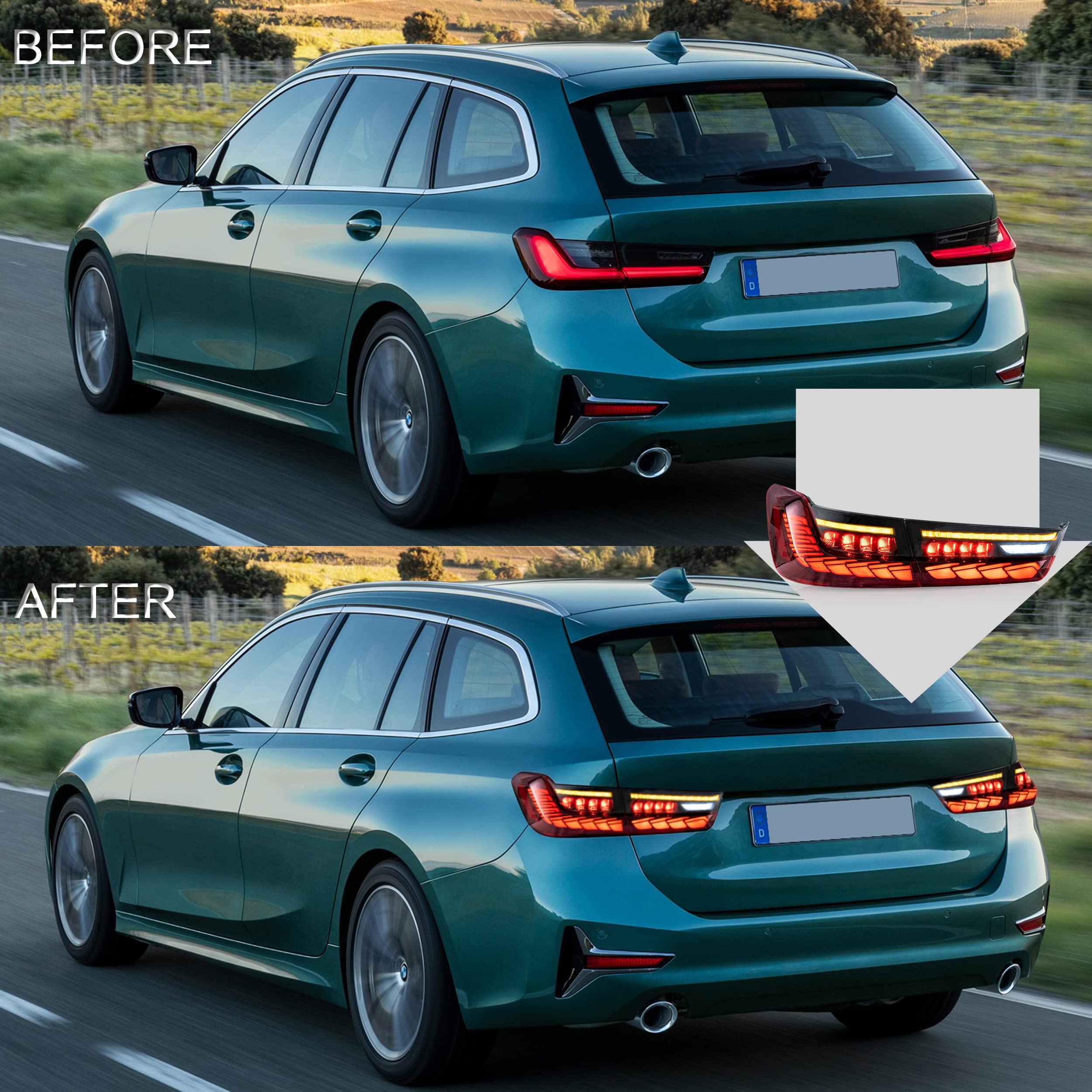 VLAND OLED Rear Lights Compatible with 2013-2018 BMW 3 Series F30 F35 F80 320i 328i 335i Sedan (Not for F31 F34), Tail Lights with Sequential Indicators, E-mark, Red