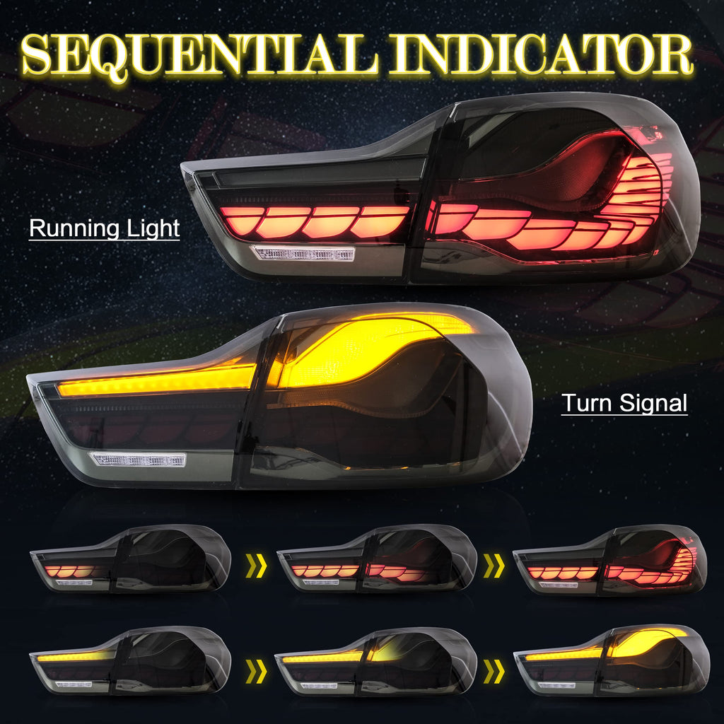 VLAND OLED Rear Tail Lights Compatible with 2014-2020 BMW M4, 4 Series Coupe/Convertible F32 F33 F82 F83/4 Gran Coupe F36,Tail Lights with Dragon Scale Sequential Indicators, Smoked