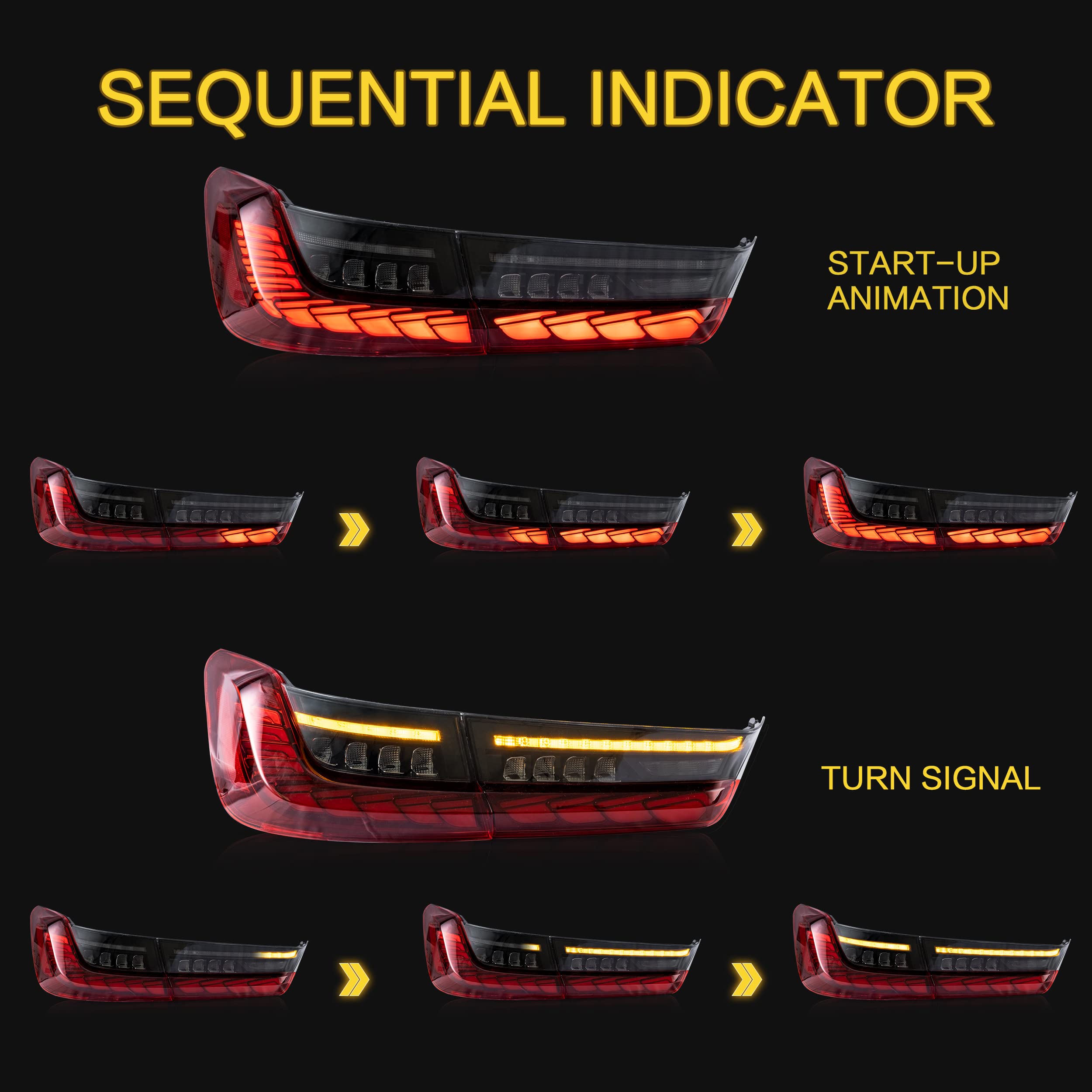 VLAND OLED Rear Lights Compatible with 2013-2018 BMW 3 Series F30 F35 F80 320i 328i 335i Sedan (Not for F31 F34), Tail Lights with Sequential Indicators, E-mark, Red
