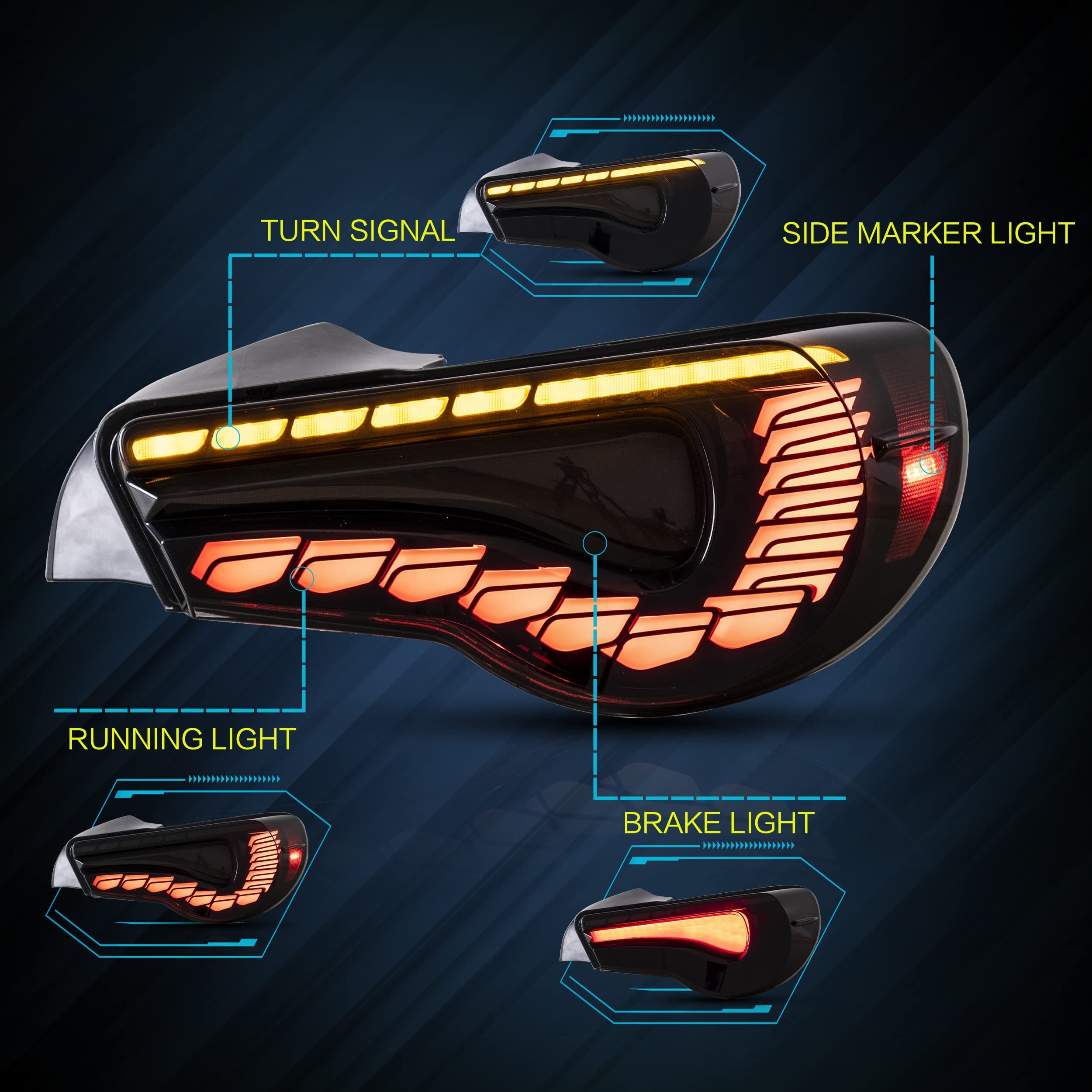 VLAND LED Tail Lights Compatible with Toyota 86 GT86 2012-2020/Subaru BRZ 2013-2020/Scion FR-S 2013-2020, Full LED Rear Light with Sequential Indicator, Red White Lens