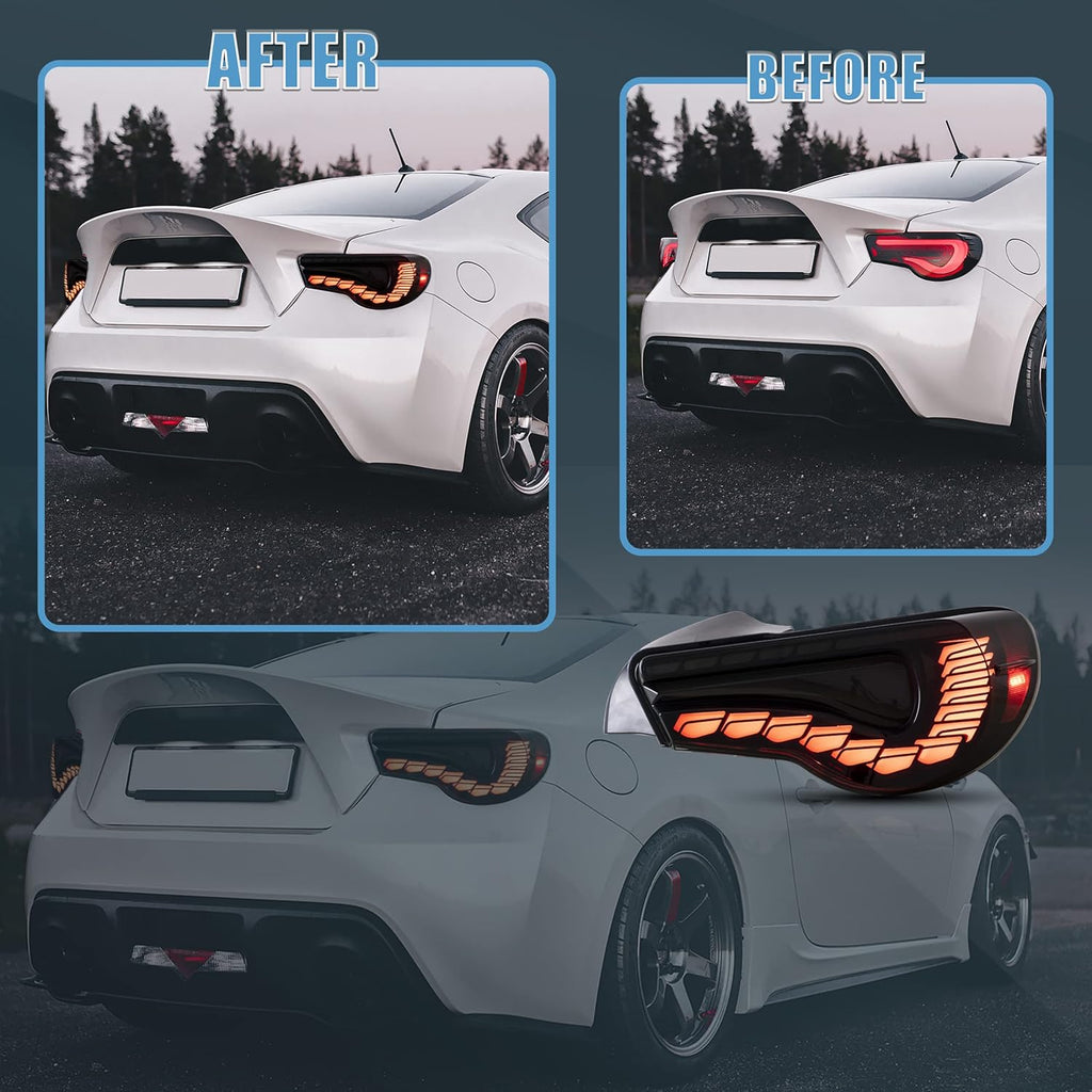VLAND LED Tail Lights Compatible with Toyota 86 2012-2020/Subaru Wrx (Base,Limited,Premium,TRD)2013-2020 Taillights with Turn Light Sequential Indicator,Dragonscale Edition Smoked