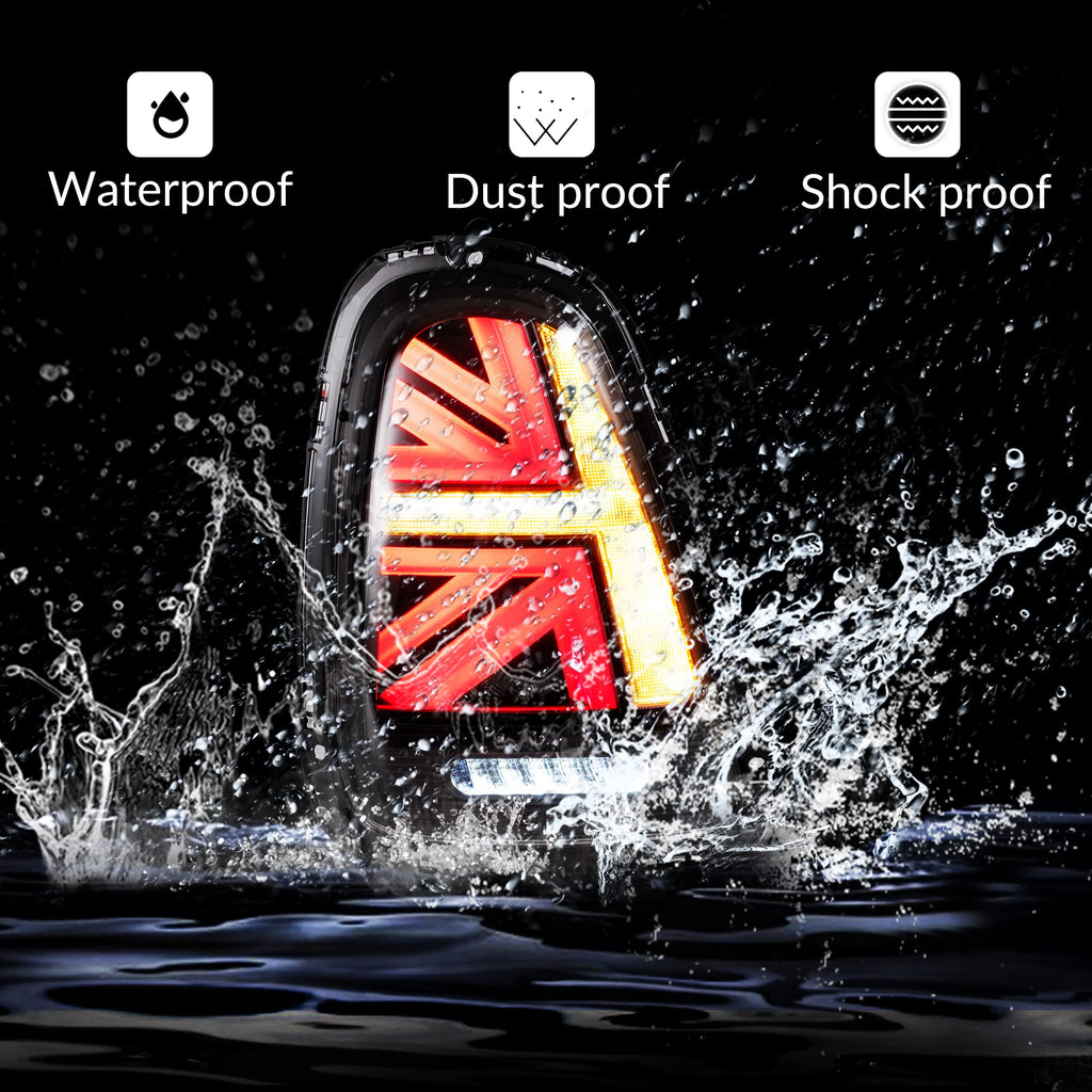 VLAND LED Tail Light Compatible with BMW Mini Cooper F55 F56 F57 2014-2021, Rear Lights with Sequential Turn Signal, Electroplated housing, Red