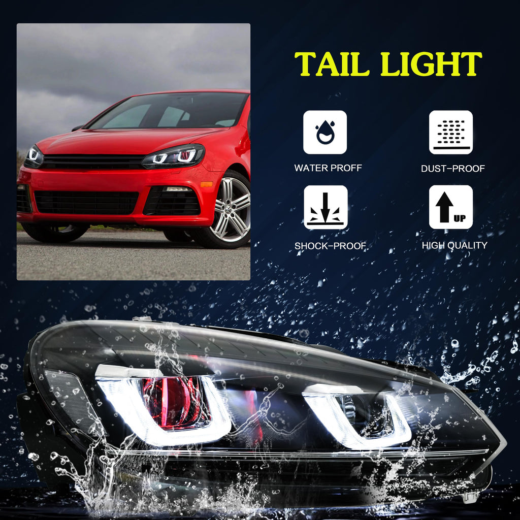 VLAND Headlights Compatible with Golf 7 MK7 TDI TSI 2013-2017, Front Lights with Sequential Indicator, Red Line Headlamps