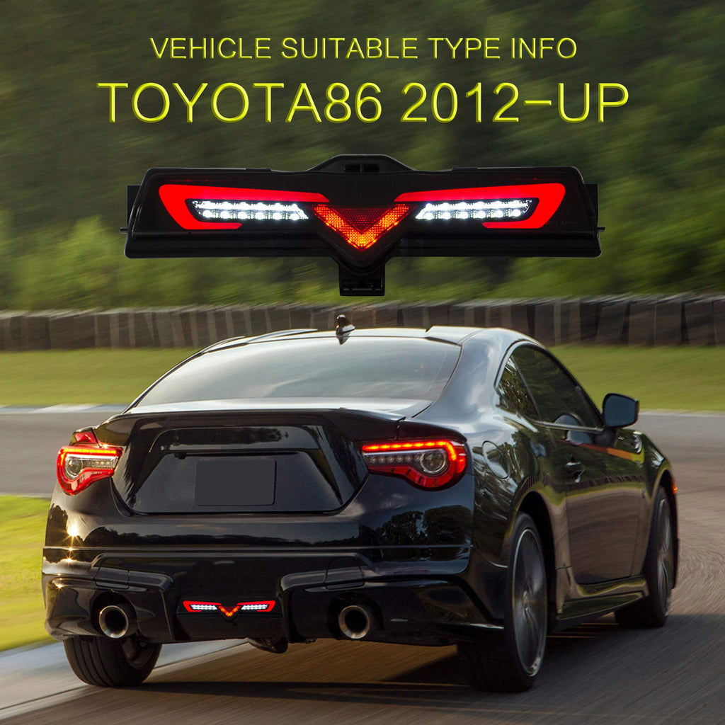 VLAND LED Tail Lights Compatible with Toyota 86 GT86 2012-2020/Subaru BRZ 2013-2020/Scion FR-S 2013-2020, Full LED Rear Light with Sequential Indicator, Red White Lens