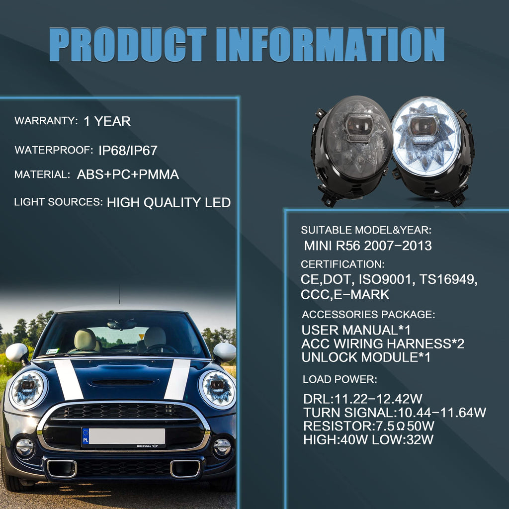 VLAND LED Tail Light Compatible with BMW Mini Cooper F55 F56 F57 2014-2021, Rear Lights with Sequential Turn Signal, Electroplated housing, Red