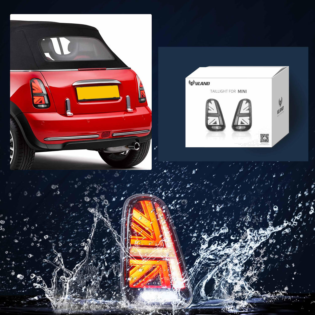 VLAND LED Tail Light Compatible with BMW Mini Cooper F55 F56 F57 2014-2021, Rear Lights with Sequential Turn Signal, Electroplated housing, Red