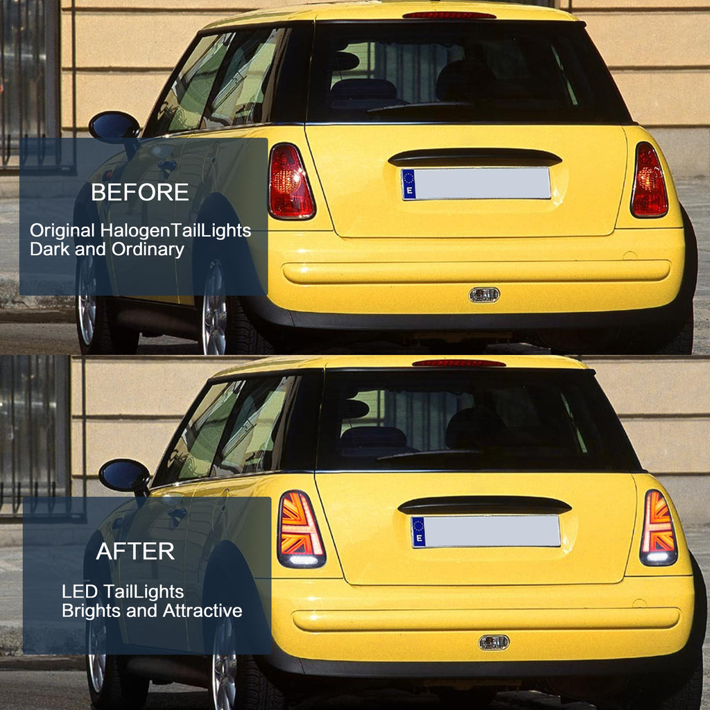 VLAND LED Tail Light Compatible with BMW Mini Cooper F55 F56 F57 2014-2021, Rear Lights with Sequential Turn Signal, Electroplated housing, Red