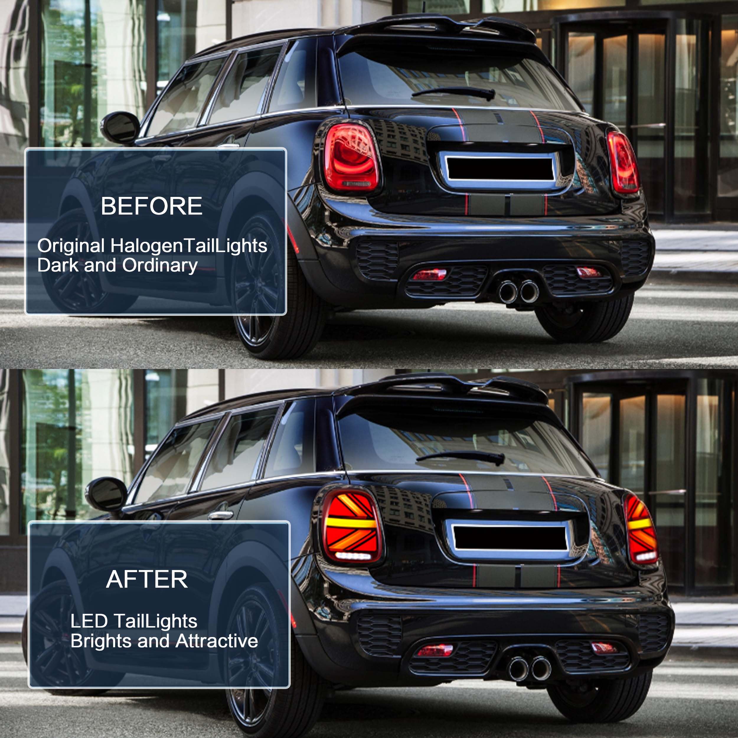 VLAND LED Tail Light Compatible with BMW Mini Cooper F55 F56 F57 2014-2021, Rear Lights with Sequential Turn Signal, Electroplated housing, Red