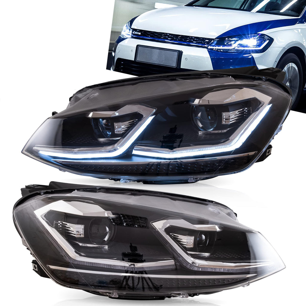 VLAND Headlights Compatible with Golf 7 MK7 TDI TSI 2013-2017, Front Lights with Sequential Indicator, Red Line Headlamps