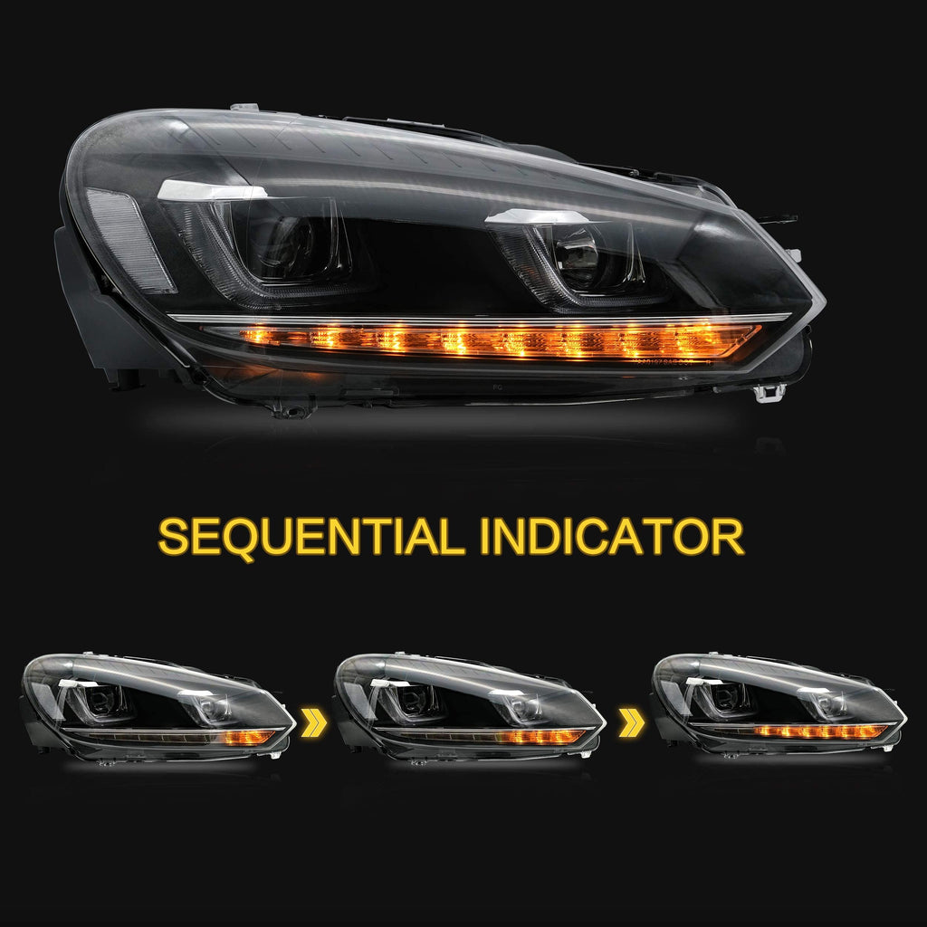 VLAND LED Tail Lights Fit for 2008-2013 Volkswagen Golf 6 MK6 TSI TDI GTD R(not for GTI/Variant/Cabriolet), Rear Lights with Sequential Turn Signal Indicators, E-mark, Red Smoked