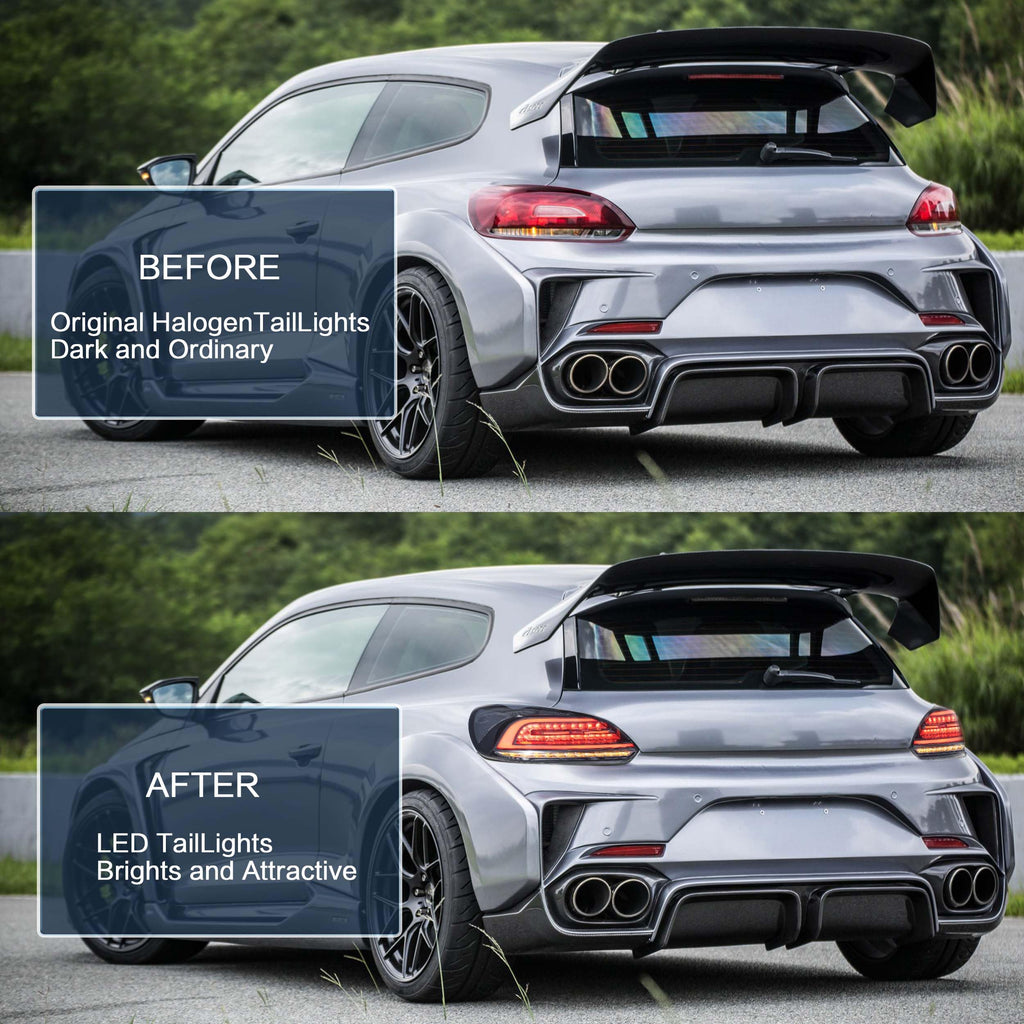 VLAND Rear Lights Fit for 2009-2014 Scirocco 1.4, 2.0, R version, Tail Lights with Dynamic Startup DRL, W/Sequential Turn Signal, Smoked