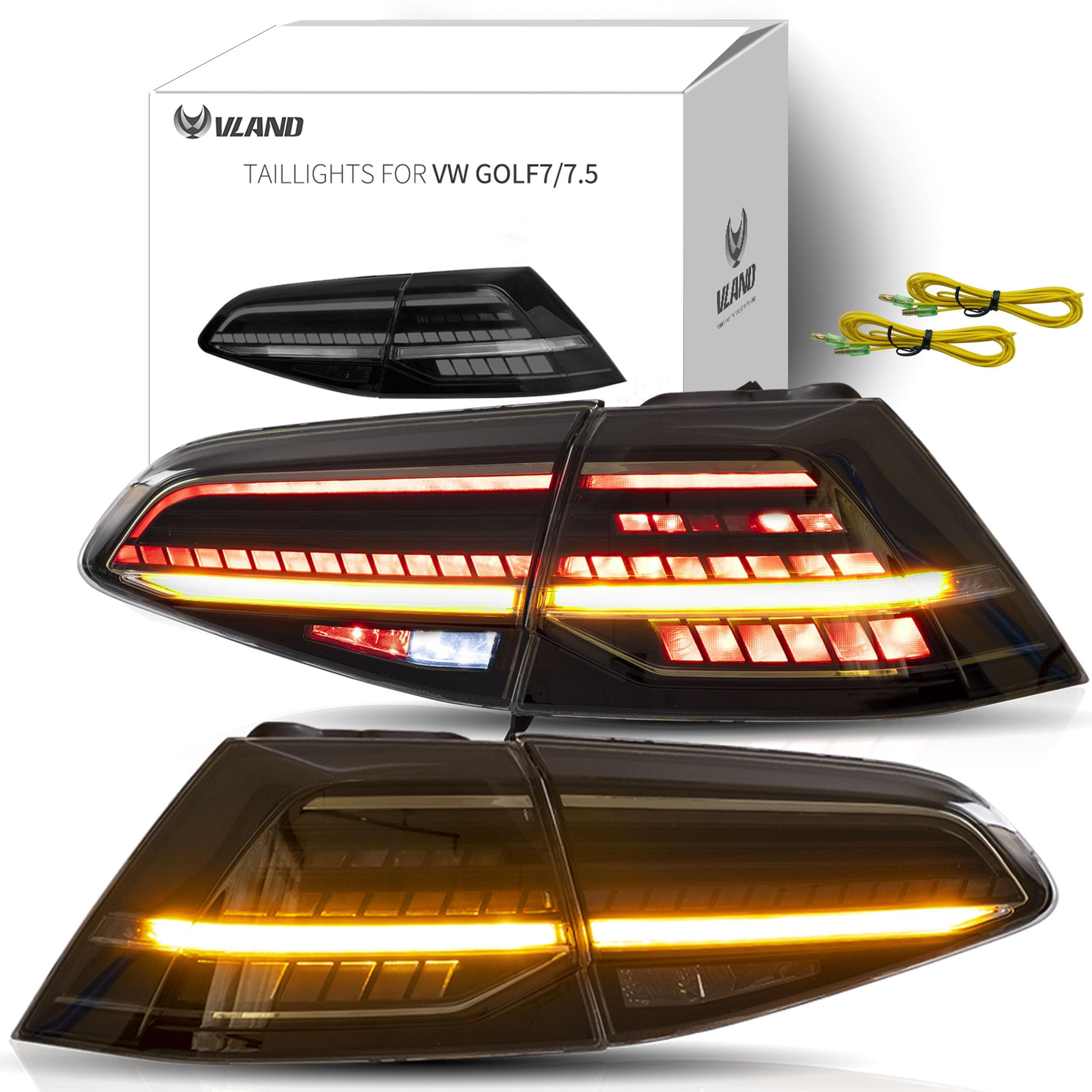 VLAND Headlights Compatible with Golf 7 MK7 TDI TSI 2013-2017, Front Lights with Sequential Indicator, Red Line Headlamps