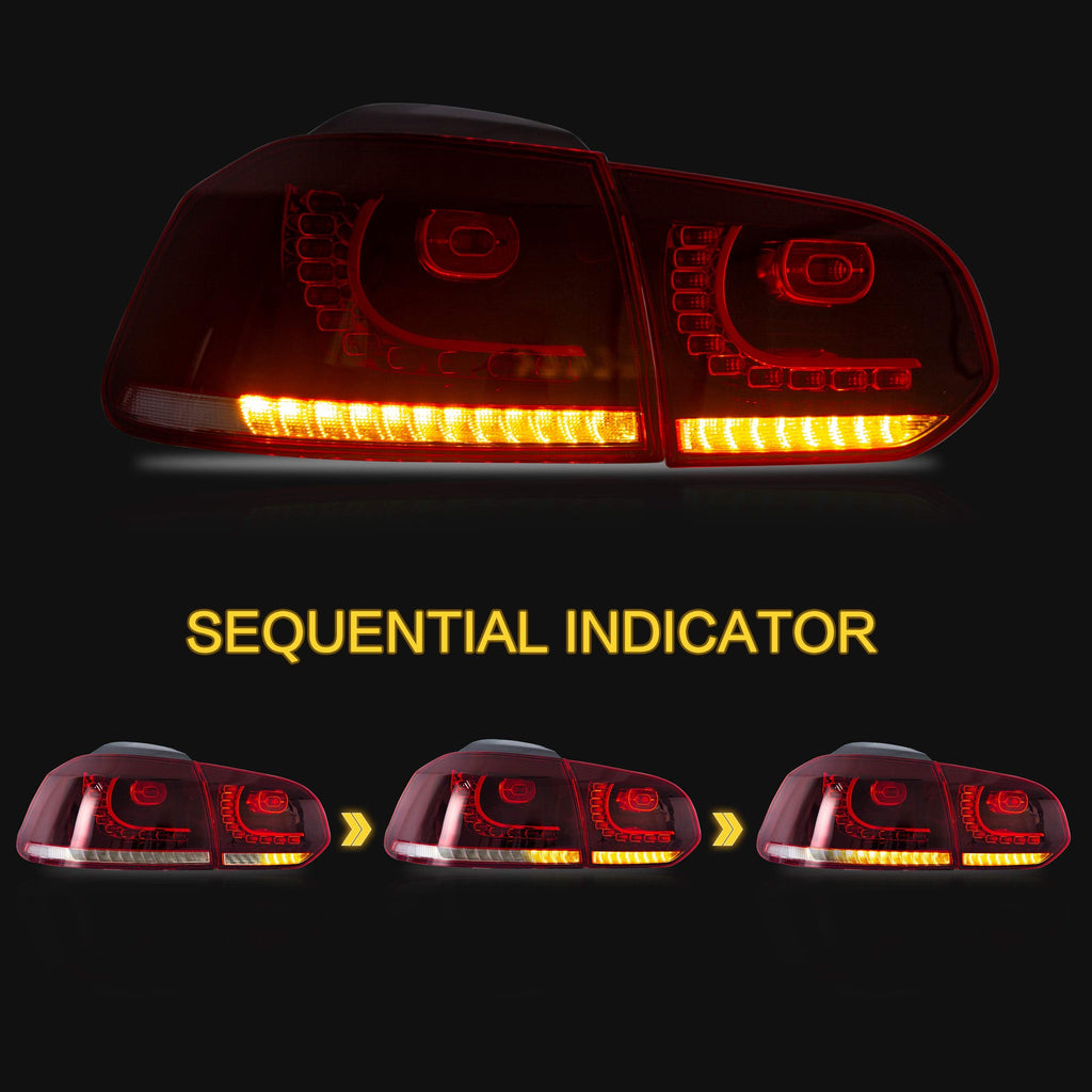 VLAND LED Tail Lights Fit for 2008-2013 Volkswagen Golf 6 MK6 TSI TDI GTD R(not for GTI/Variant/Cabriolet), Rear Lights with Sequential Turn Signal Indicators, E-mark, Red Smoked