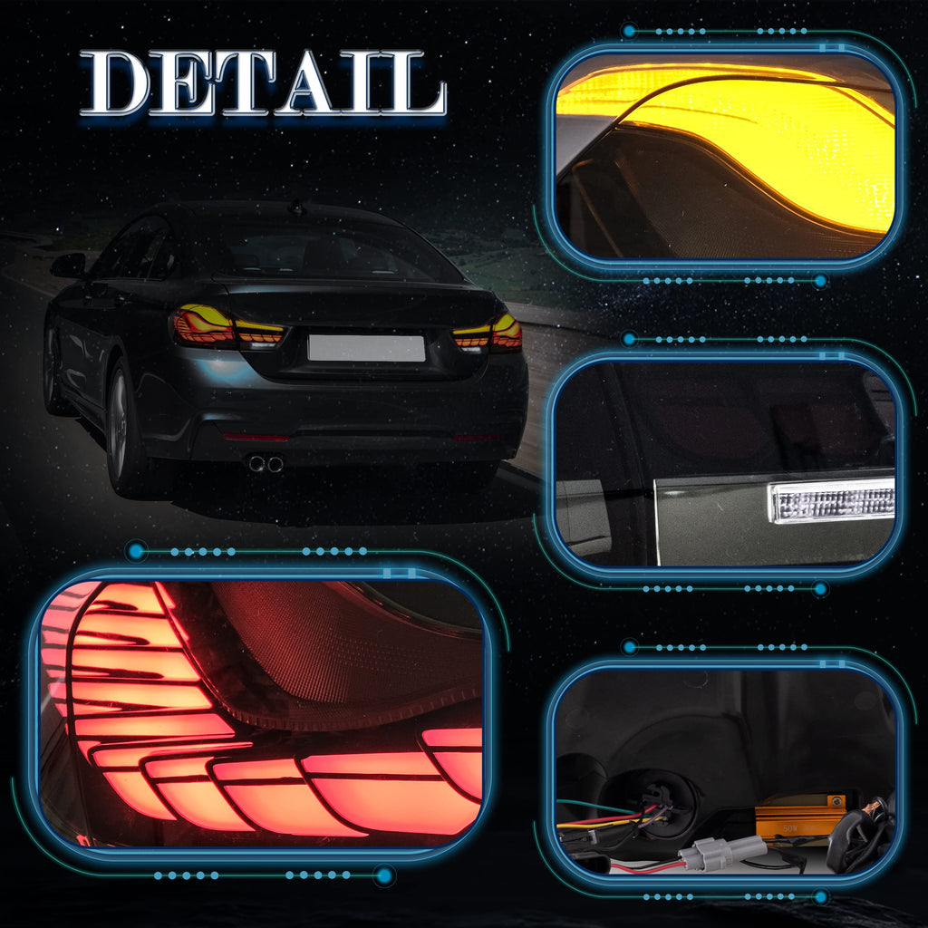 VLAND OLED Rear Tail Lights Compatible with 2014-2020 BMW M4, 4 Series Coupe/Convertible F32 F33 F82 F83/4 Gran Coupe F36,Tail Lights with Dragon Scale Sequential Indicators, Smoked