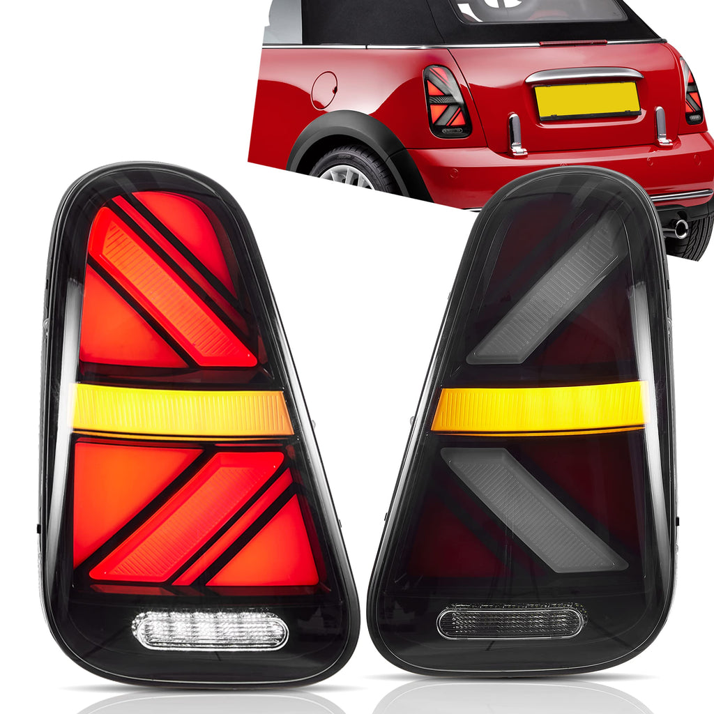 VLAND LED Tail Light Compatible with BMW Mini Cooper F55 F56 F57 2014-2021, Rear Lights with Sequential Turn Signal, Electroplated housing, Red