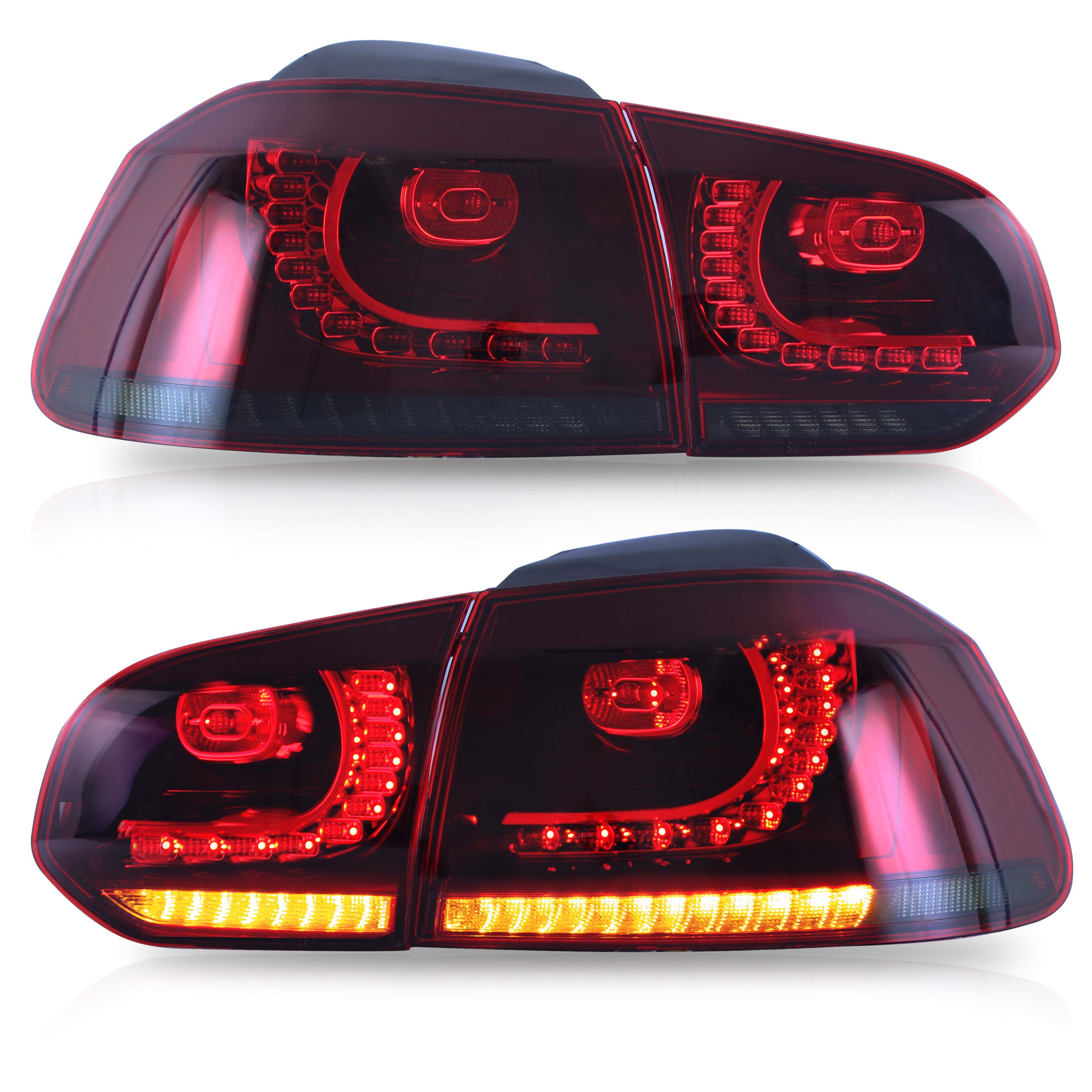 VLAND LED Tail Lights Fit for 2008-2013 Volkswagen Golf 6 MK6 TSI TDI GTD R(not for GTI/Variant/Cabriolet), Rear Lights with Sequential Turn Signal Indicators, E-mark, Red Smoked