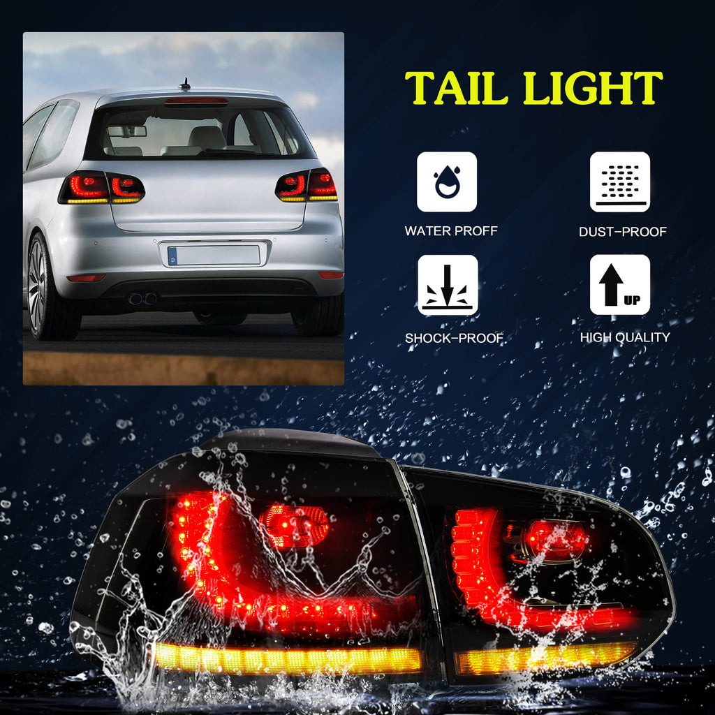 VLAND LED Tail Lights Fit for 2008-2013 Volkswagen Golf 6 MK6 TSI TDI GTD R(not for GTI/Variant/Cabriolet), Rear Lights with Sequential Turn Signal Indicators, E-mark, Red Smoked