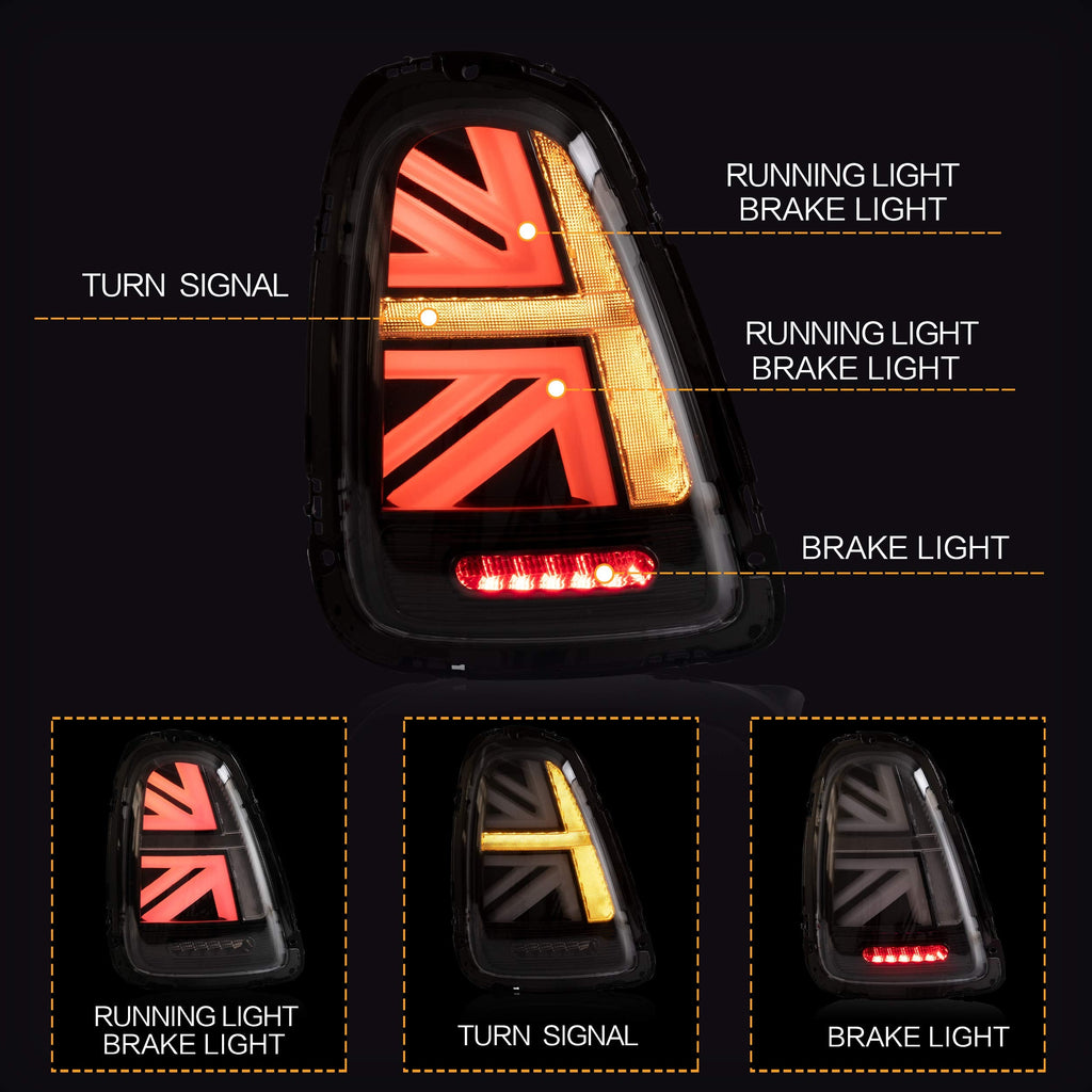 VLAND LED Tail Light Compatible with BMW Mini Cooper F55 F56 F57 2014-2021, Rear Lights with Sequential Turn Signal, Electroplated housing, Red