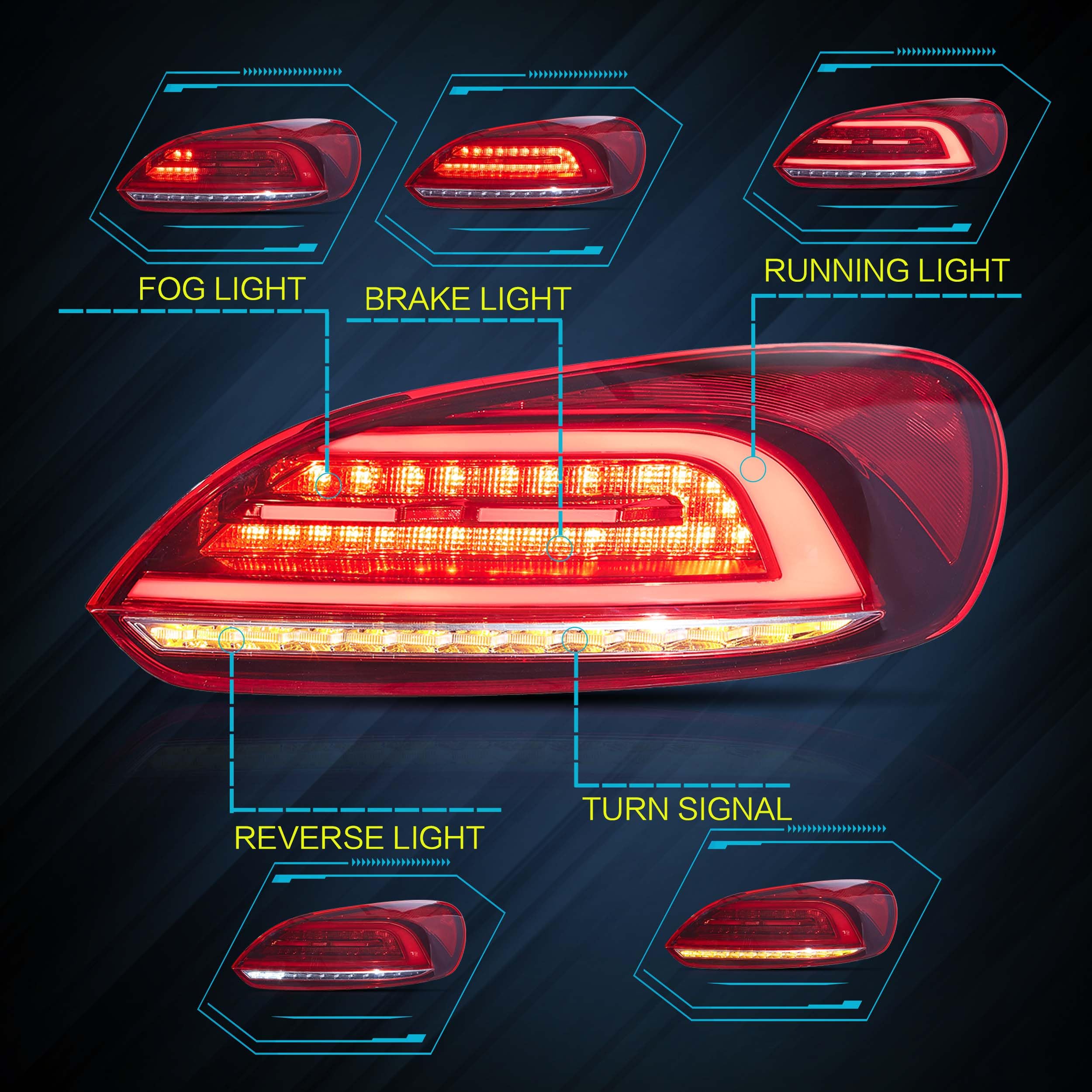 VLAND Rear Lights Fit for 2009-2014 Scirocco 1.4, 2.0, R version, Tail Lights with Dynamic Startup DRL, W/Sequential Turn Signal, Smoked