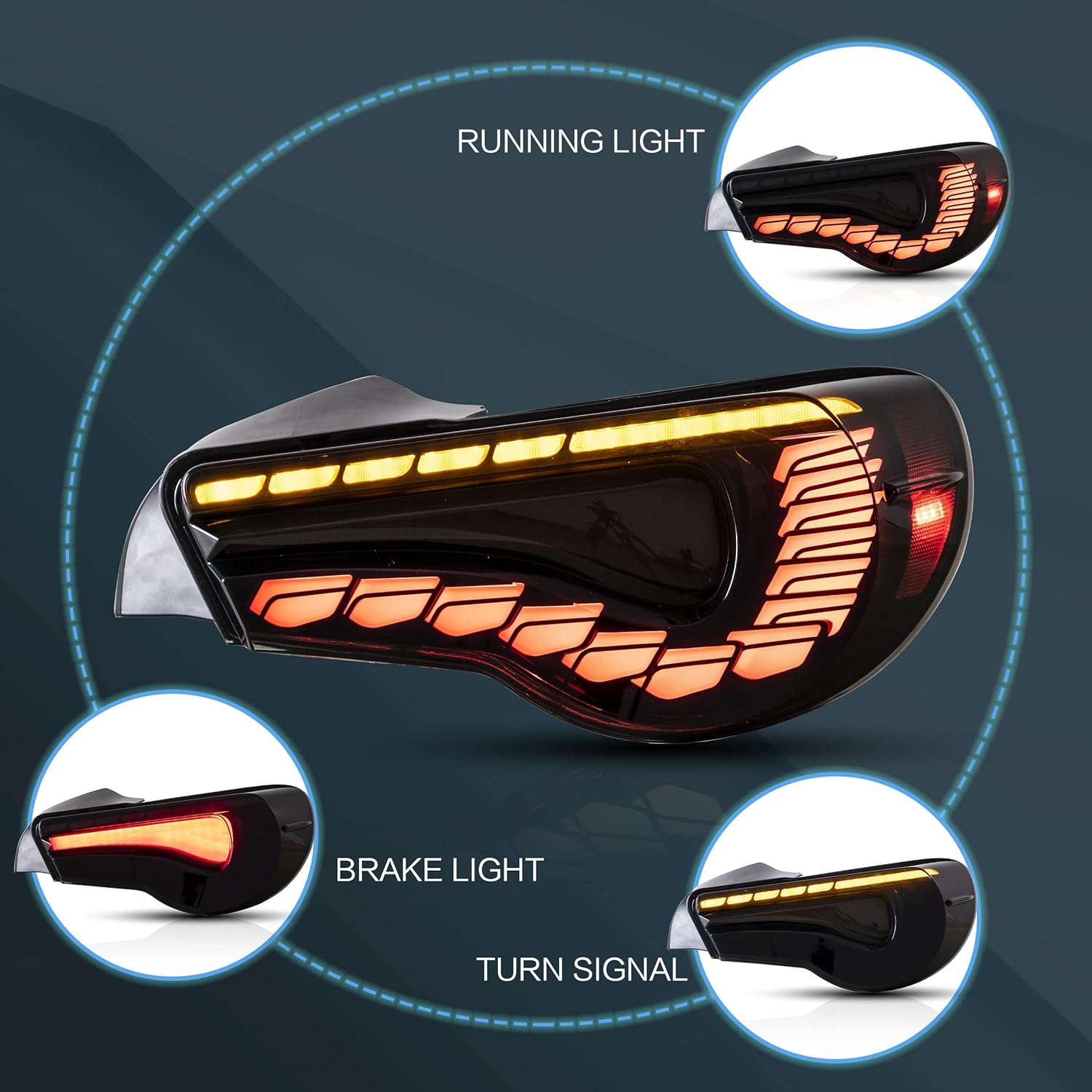 VLAND LED Tail Lights Compatible with Toyota 86 2012-2020/Subaru Wrx (Base,Limited,Premium,TRD)2013-2020 Taillights with Turn Light Sequential Indicator,Dragonscale Edition Smoked